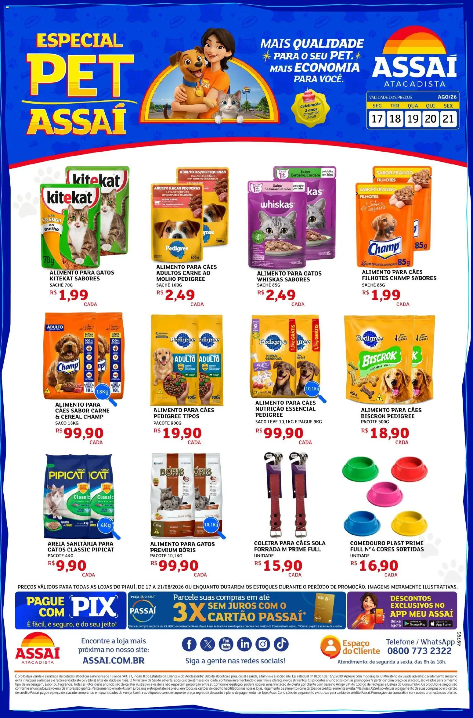 Assaí Atacadista Folheto - válido de 17/08/2026 | Página: 1 | Produtos: Areia, Carne, Bebida, Telefone
