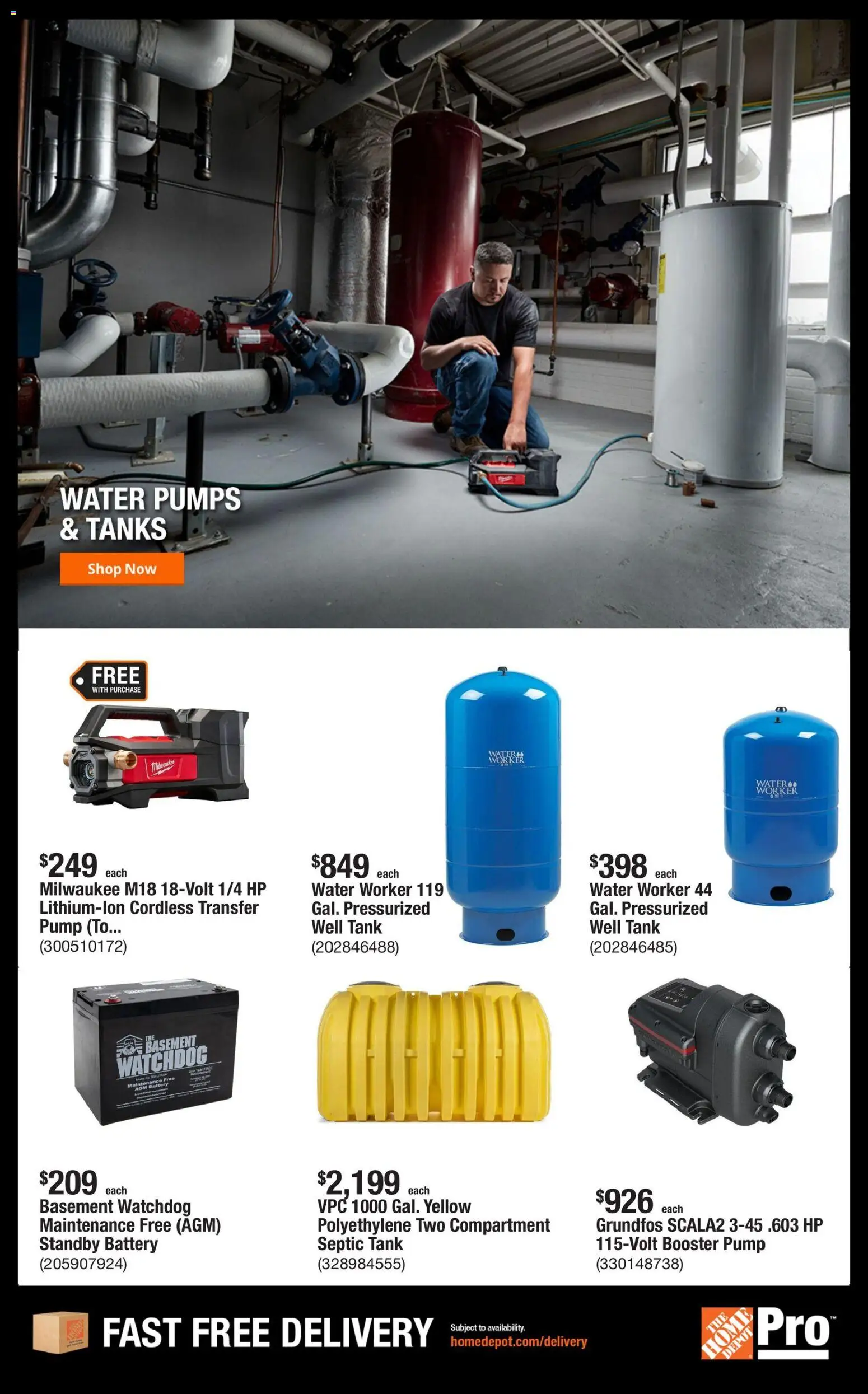 Home Depot Shop Pro Ad - valid from 07/13/2026 | Page: 5 | Products: Pump, Battery, Water