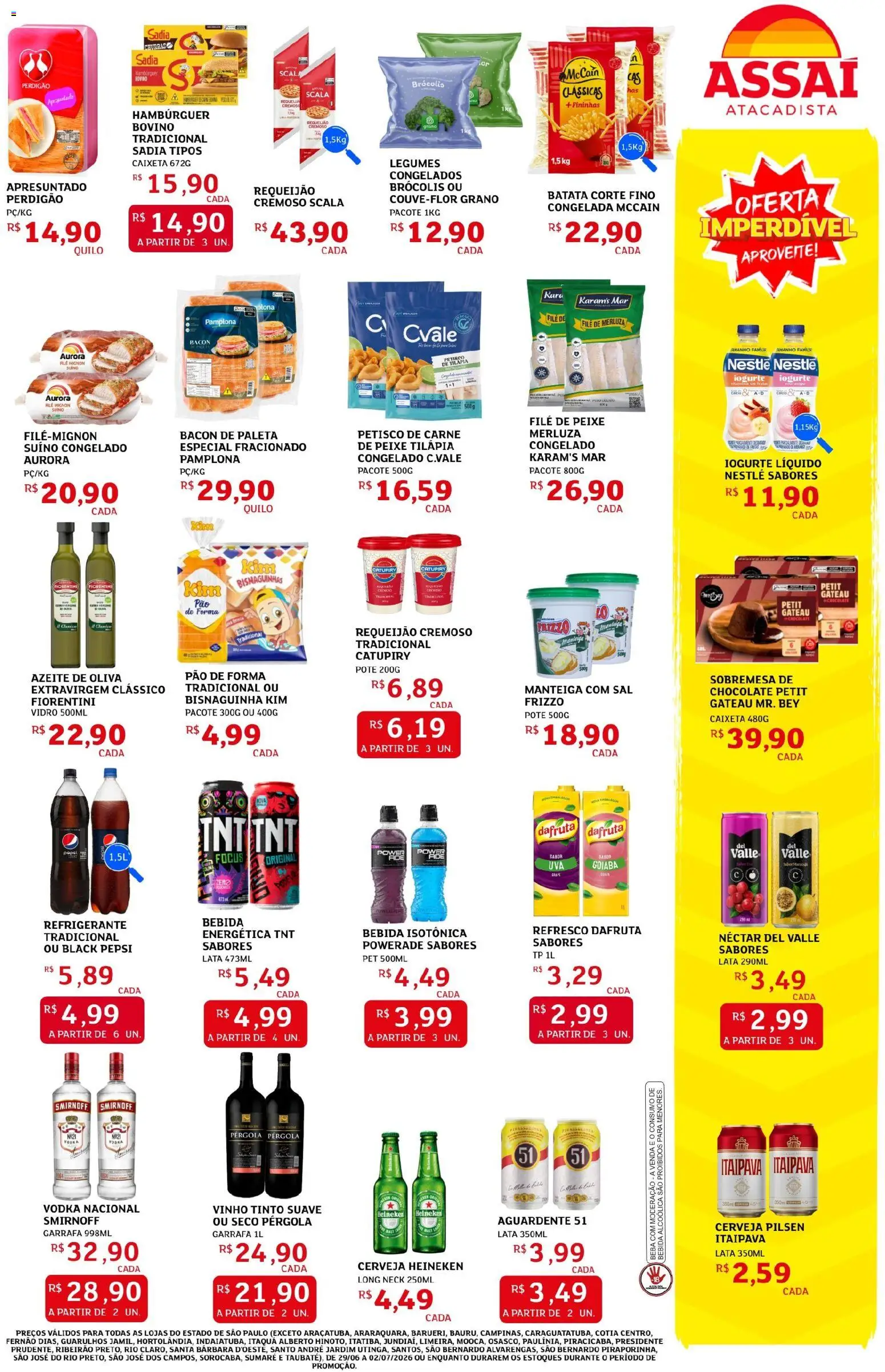 Assaí Atacadista Folheto - válido de 29/06/2026 | Página: 3 | Produtos: Cerveja, Peixe, Vodka, Requeijão