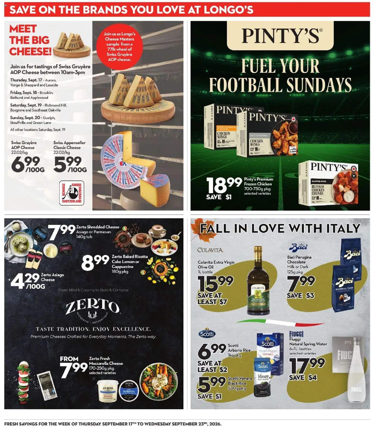 Longo's flyer valid from Sep 17, 2026 | Page: 17 | Products: Mozzarella, Burrata, Olive oil, Chocolate