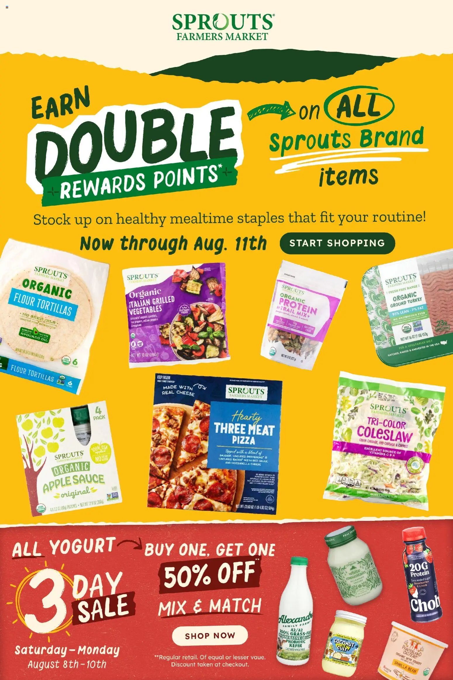 Sprouts Weekly Ad - valid from 08/05/2026 | Page: 1 | Products: Cheese, Strawberries, Cabbage, 2人掛けソファ