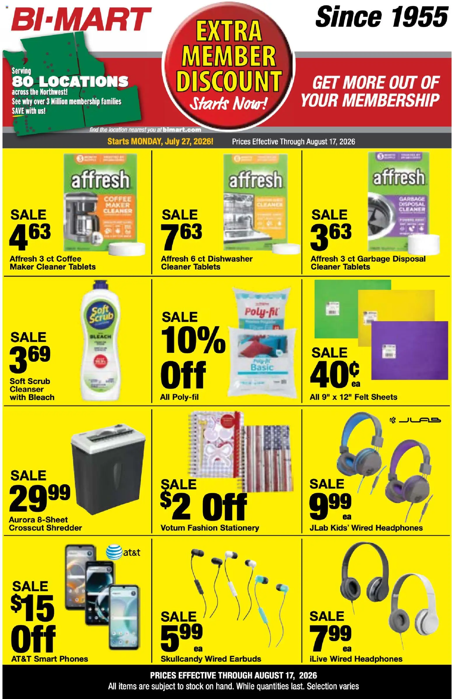 Bi-Mart Weekly Ad - valid from 07/27/2026 | Page: 3 | Products: Coffee, Headphones, Shredder, Dishwasher