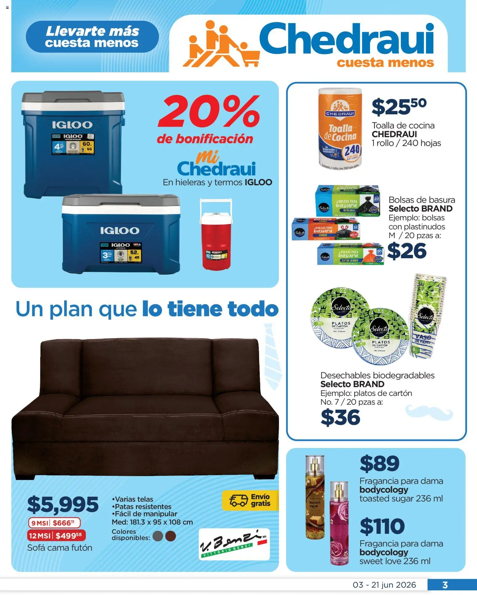 Nuevas ofertas de Chedraui válidas en toda la República Mexicana desde el 03.06.2026. ¡Encuentra las mejores ofertas en Chedraui folleto Todo para el mejor papá! | Página: 3 | Productos: Futón, Toalla, Cocina, Cama