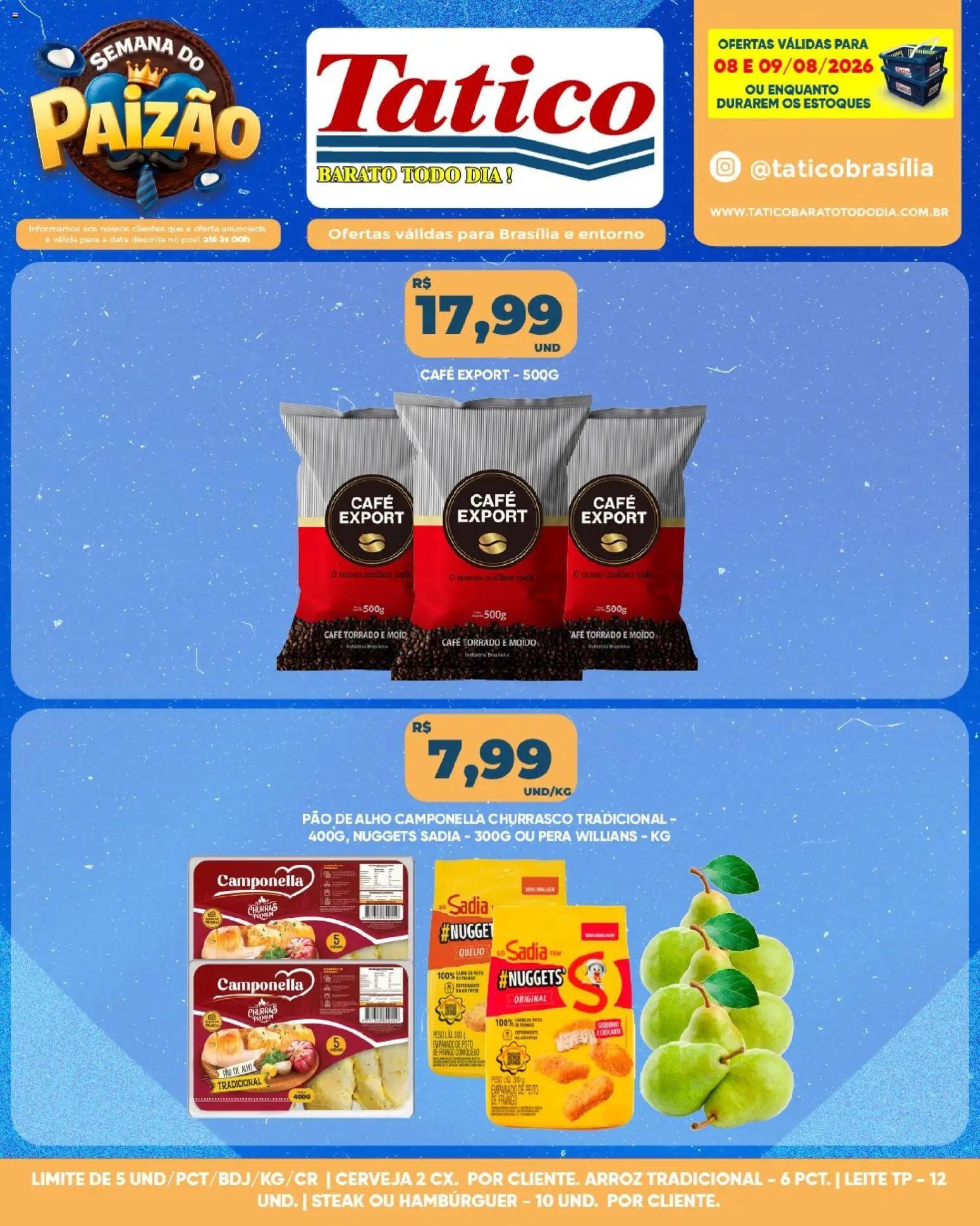 Tatico Folheto - válido de 08/08/2026 | Página: 7 | Produtos: Alho, Steak, Leite, Arroz