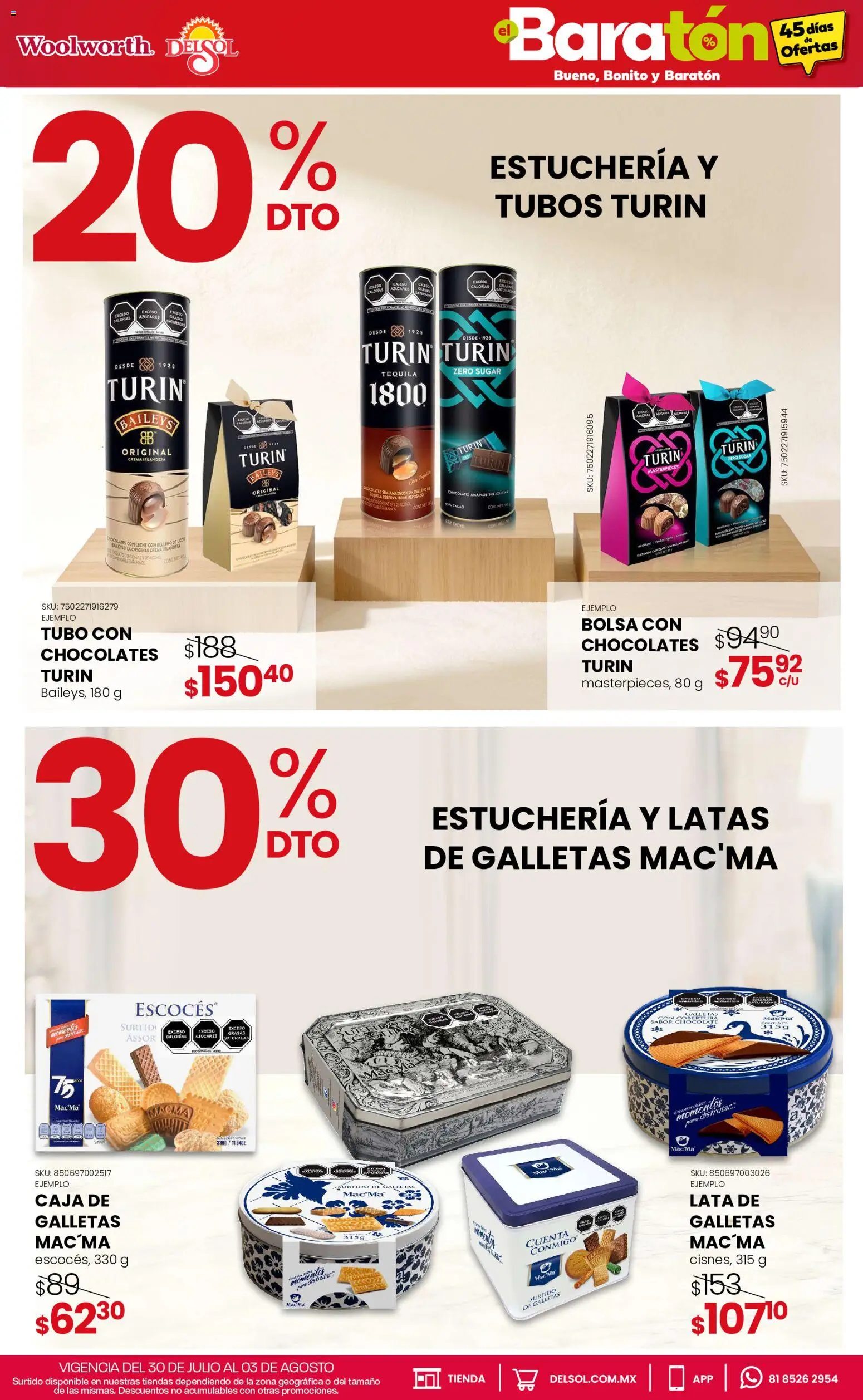Nuevas ofertas de Del Sol y Woolworth válidas en toda la República Mexicana desde el 30/07/2026. ¡Encuentra las mejores ofertas en Del Sol y Woolworth catálogo Bueno, Bonito y Baratón! | Página: 21 | Productos: Leche, Tequila, Galletas, Caja