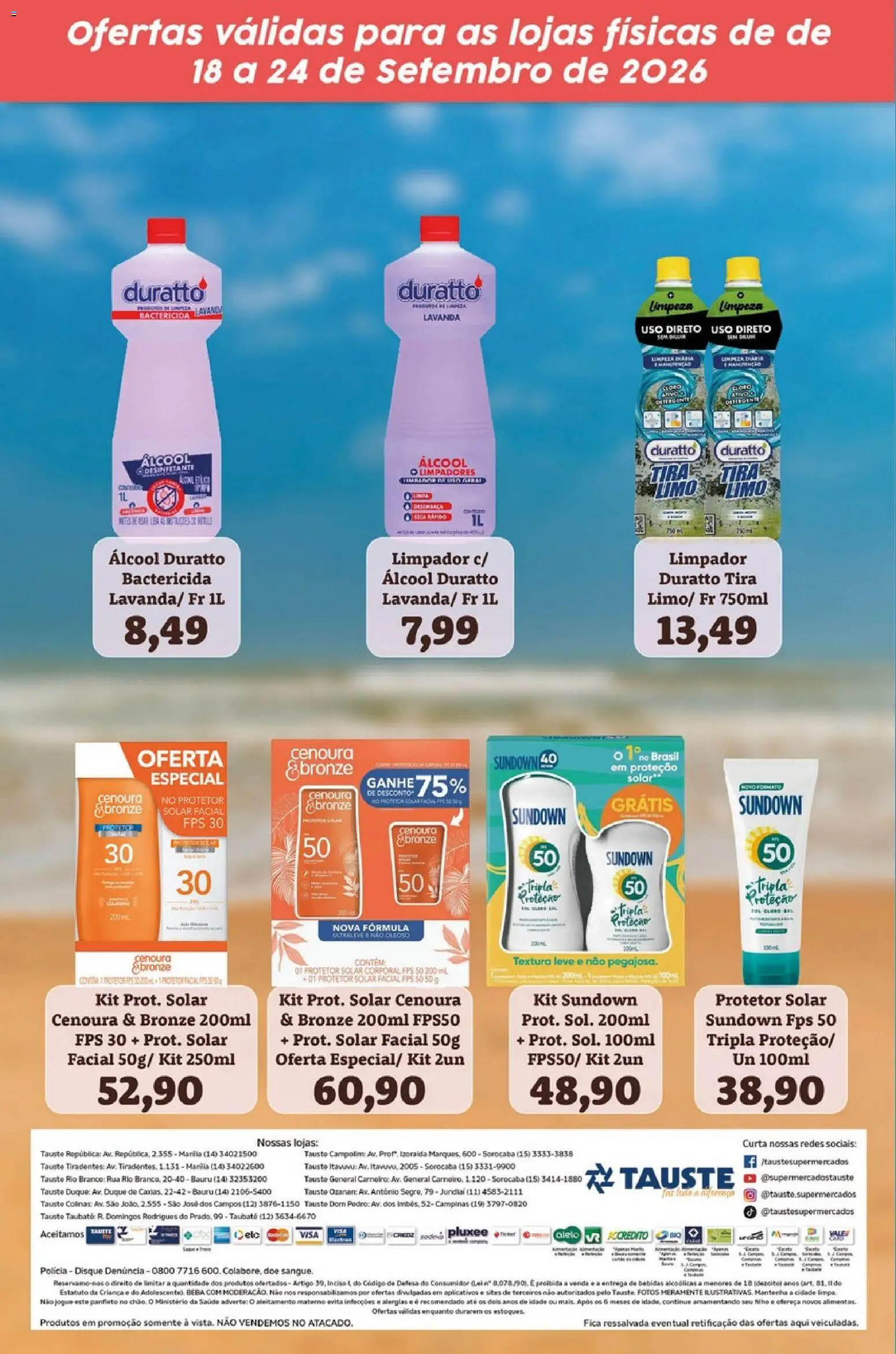 Tauste Folheto - válido de 18/09/2026 | Página: 4 | Produtos: Álcool, Protetor solar, Bebidas, Protetor solar facial