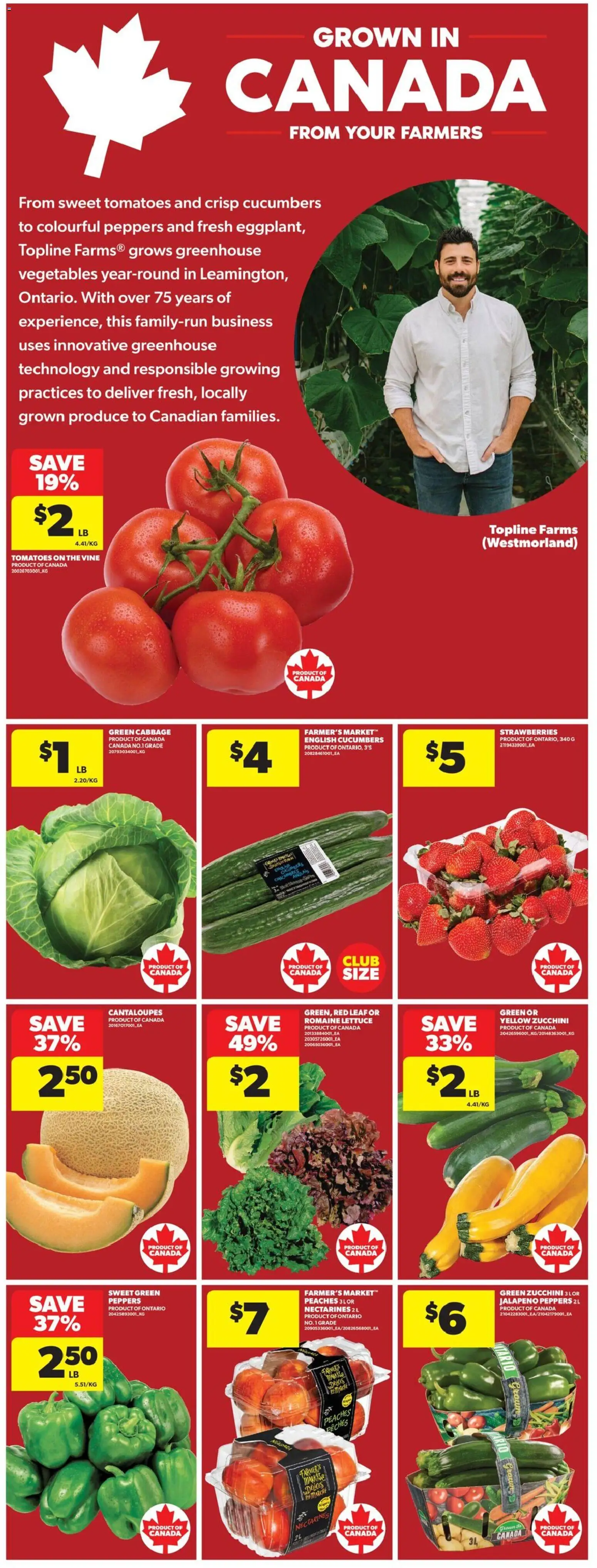 Real Canadian Superstore flyer valid from Aug 6, 2026 | Page: 13 | Products: Strawberries, Cucumbers, Tomatoes