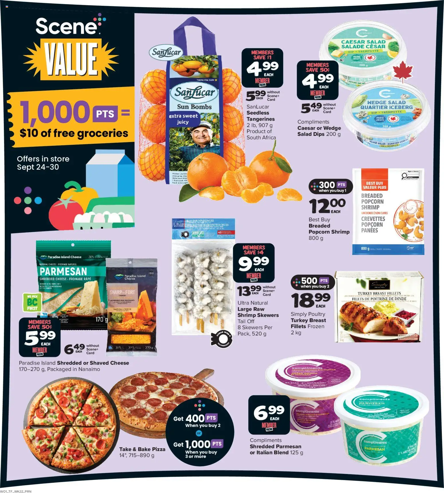 Thrifty Foods flyer valid from Sep 24, 2026 | Page: 9 | Products: Turkey, Turkey breast, Cheese, Pizza