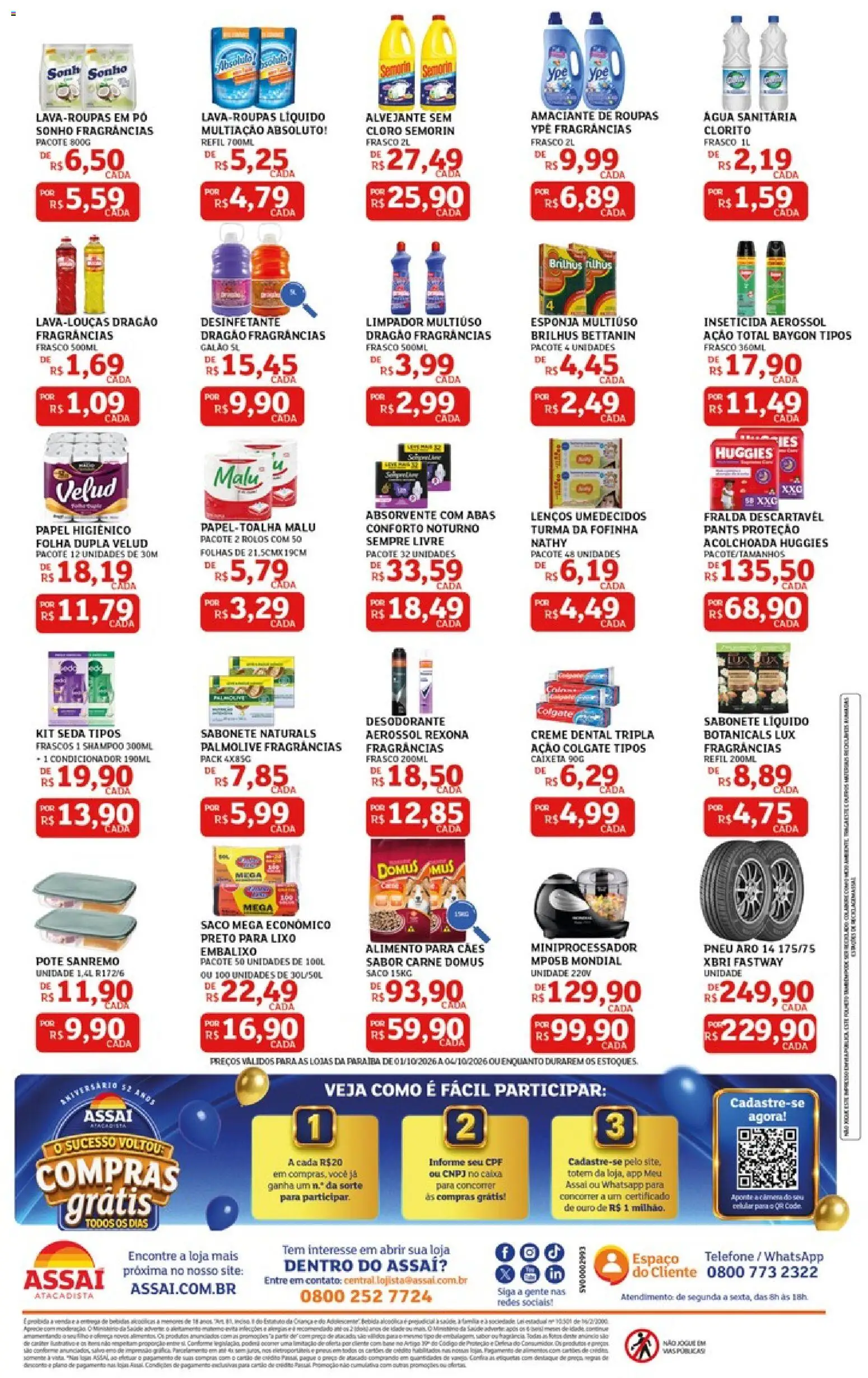 Assaí Atacadista Folheto - válido de 01/10/2026 | Página: 4 | Produtos: Shampoo, Pó, Limpador multiuso, Sonho