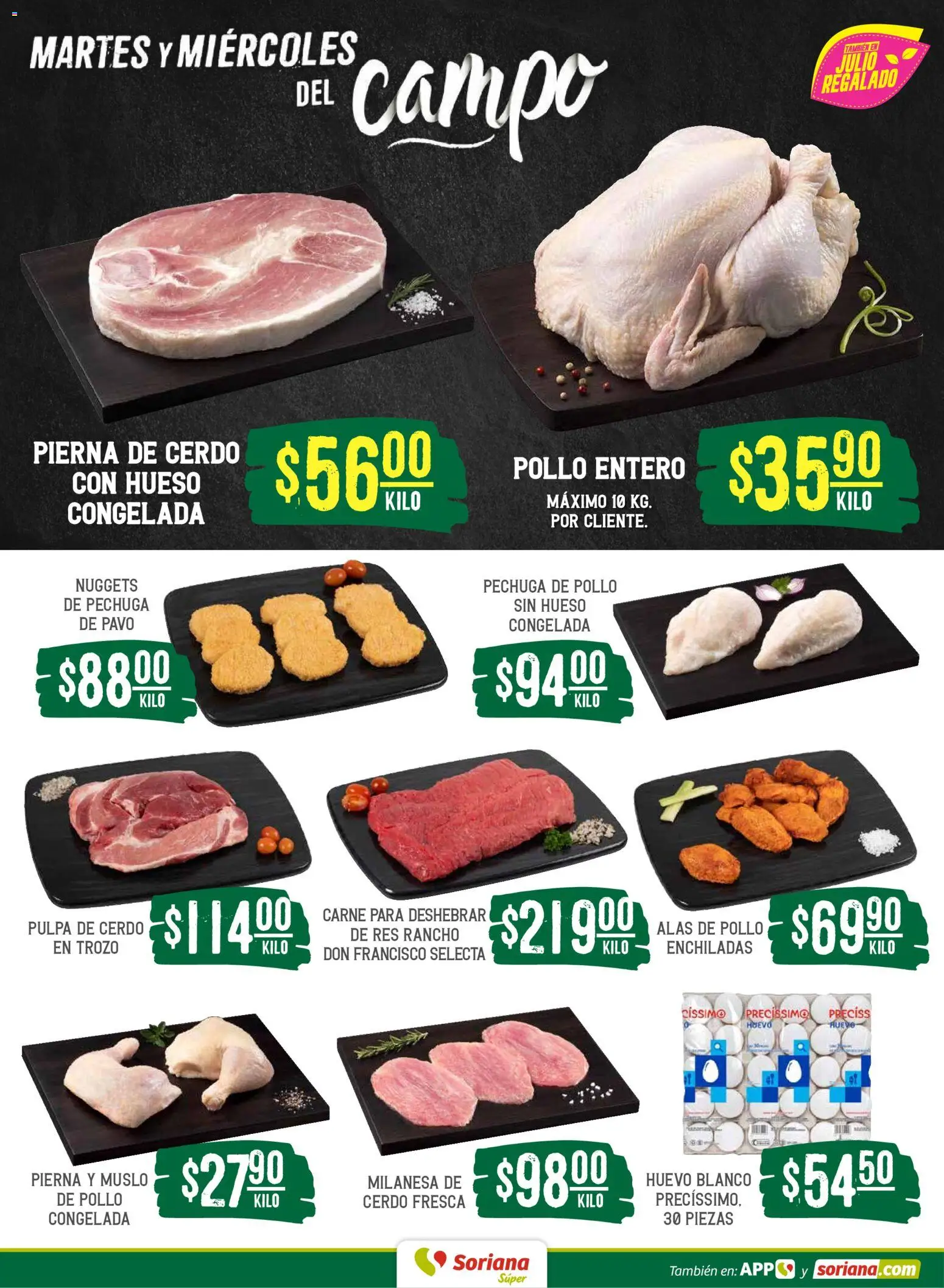 Nuevas ofertas de Soriana válidas en toda la República Mexicana desde el 16.06.2026. ¡Encuentra las mejores ofertas en Soriana Martes y Miércoles del Campo Súper: Ver, Tab, Chis, Camp, Yuc y Q. Roo! | Página: 4 | Productos: Pollo, Milanesa, Cerdo, Res