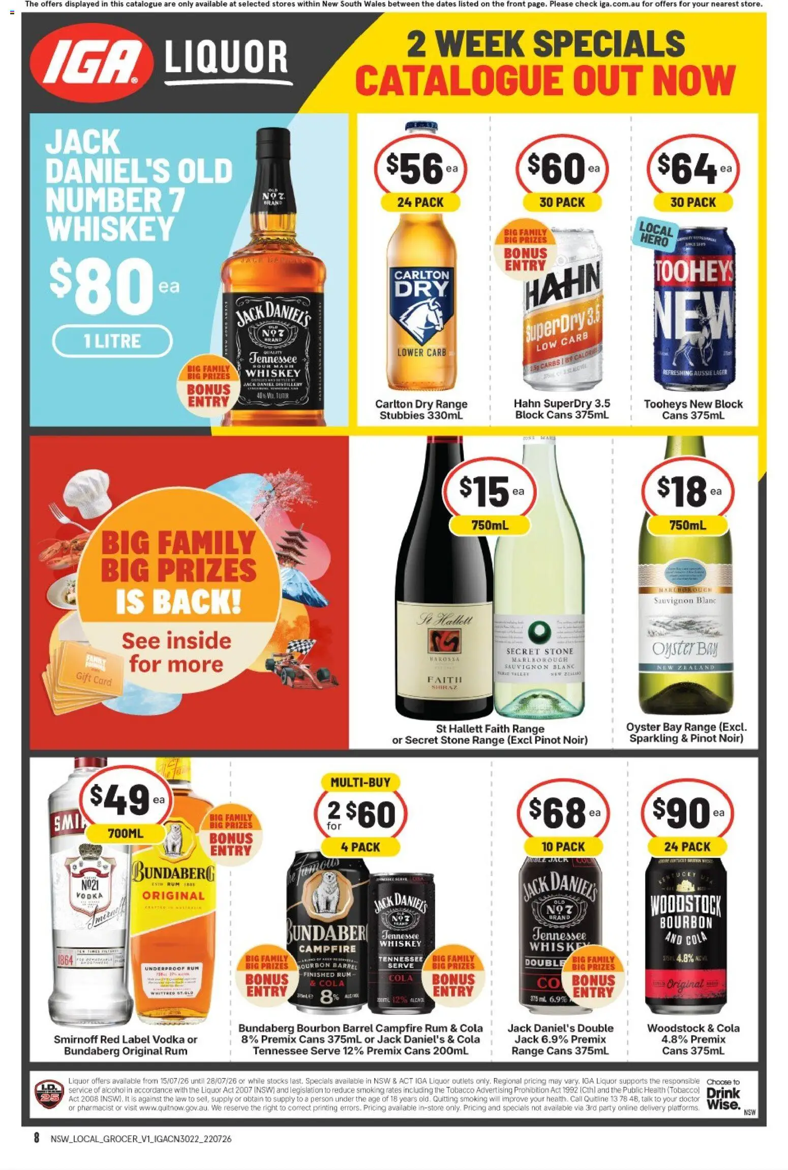 IGA catalogue - valid from 22/07/2026 | Page: 8 | Products: Bourbon, Vodka, Whiskey, Rum