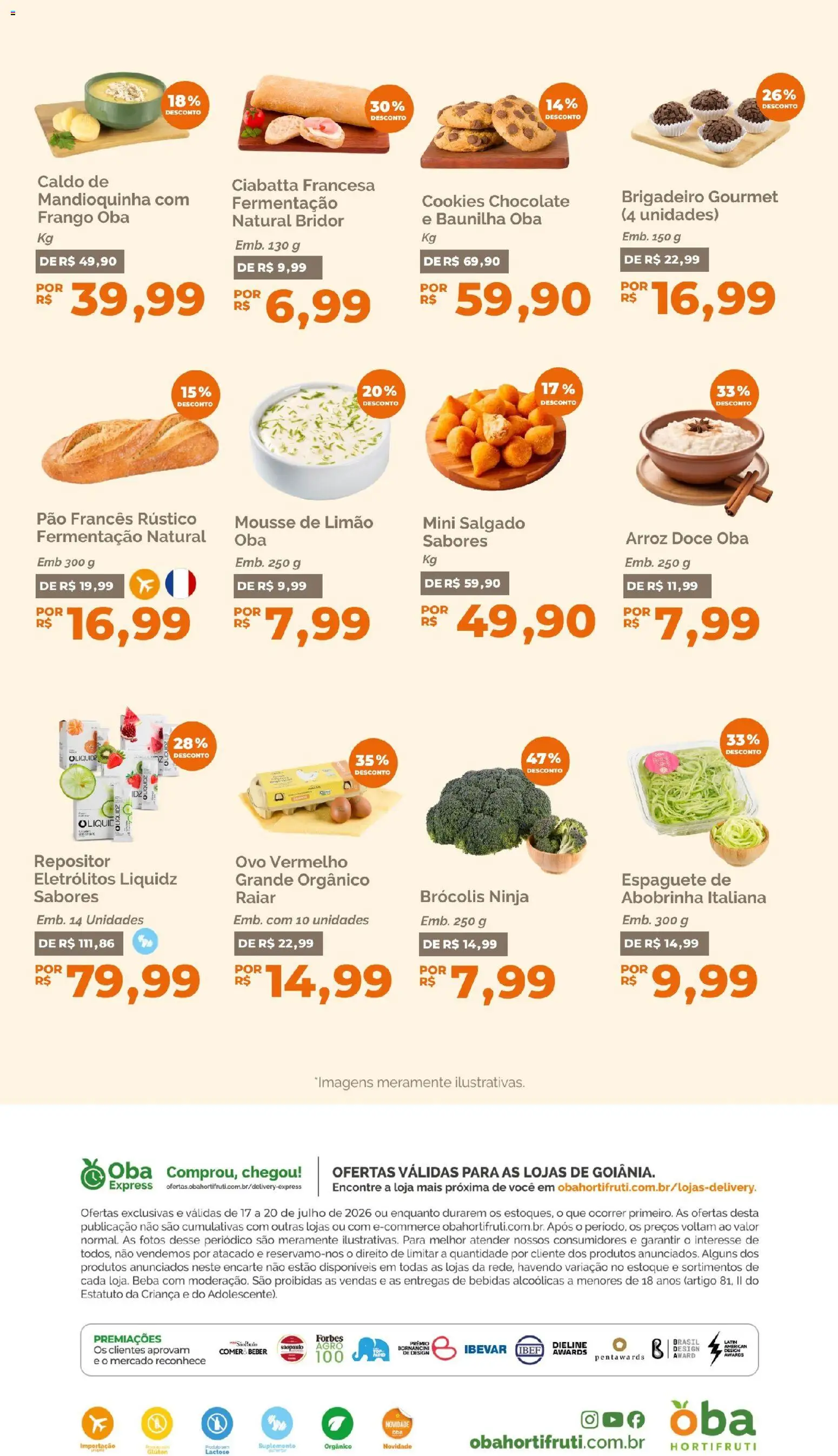Oba Hortifruti Folheto - válido de 17/07/2026 | Página: 10 | Produtos: Mandioquinha, Chocolate, Brócolis, Cookies