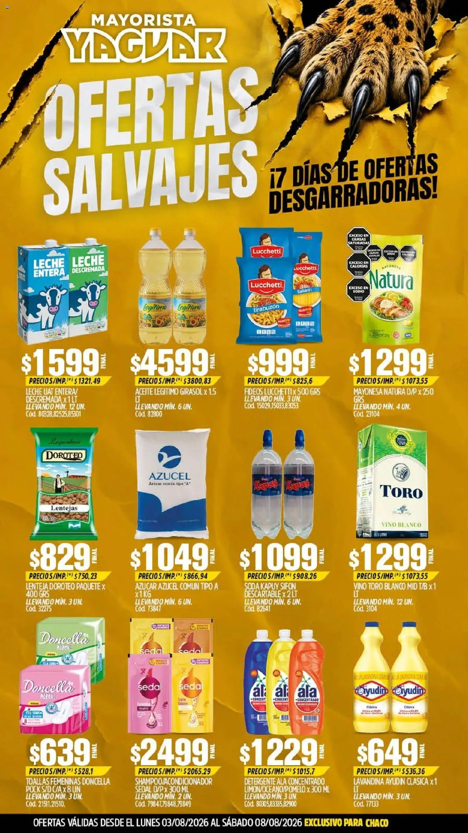 Yaguar - Oferta Semanal Chaco │ válido desde el 03/08/2026 | Página: 1 | Productos: Lentejas, Soda, Vino, Fideos