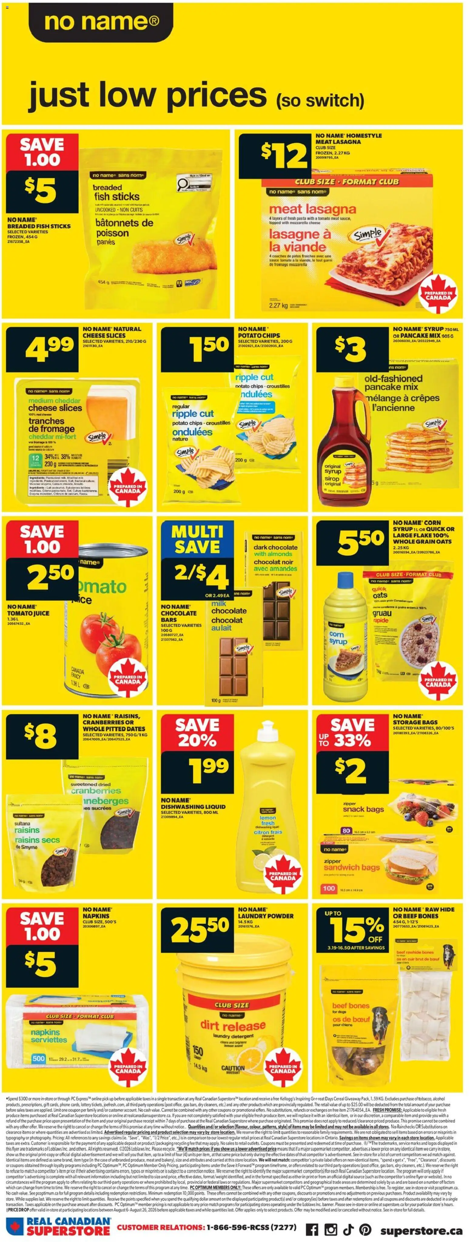 Real Canadian Superstore flyer valid from Aug 13, 2026 | Page: 8 | Products: Pasta, Tomato, Almonds, Cheese