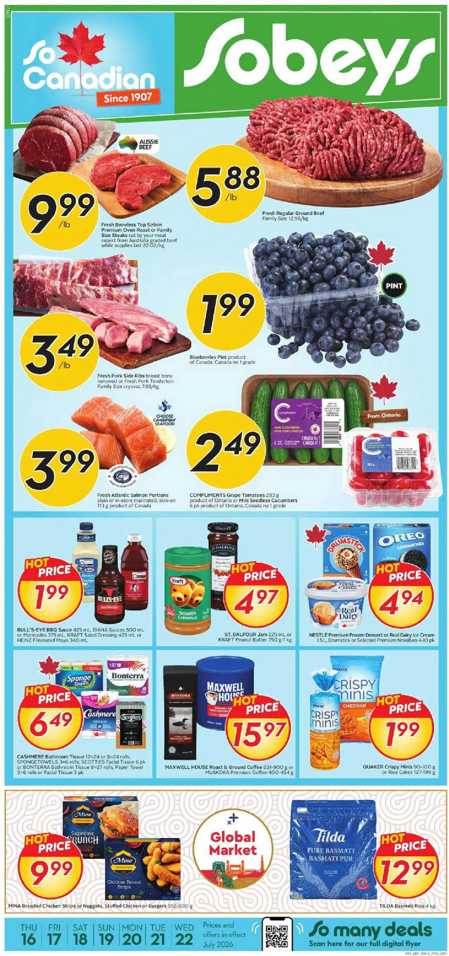 Sobeys flyer valid from Jul 16, 2026 | Page: 1 | Products: Salad, Oven, Sponge, Chicken