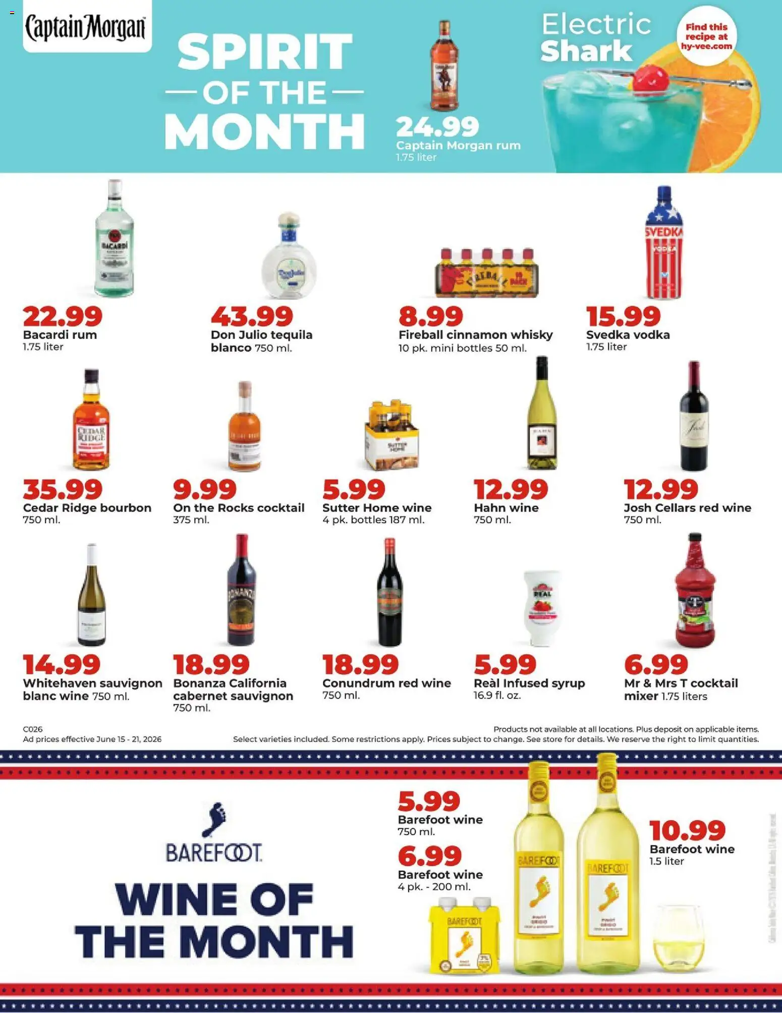 HyVee Weekly Ad - valid from 15.06.2026 | Page: 40 | Products: Wine, Bourbon, Vodka, Mixer