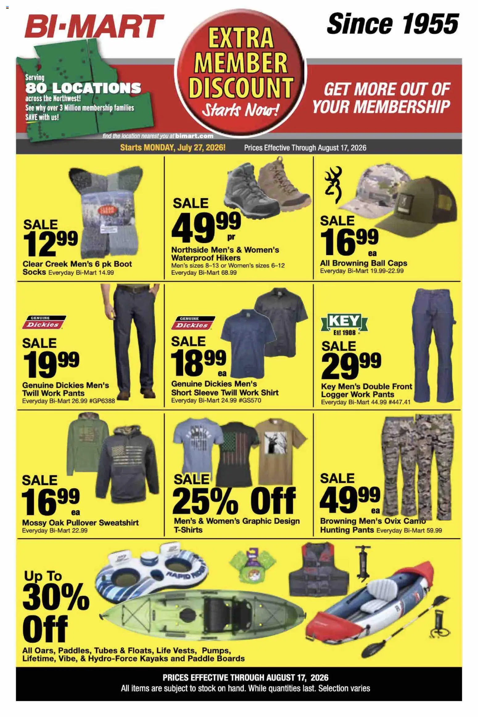 Bi-Mart Extra Member Discount - valid from 07/27/2026 | Page: 8 | Products: Shirt, Pants, Socks