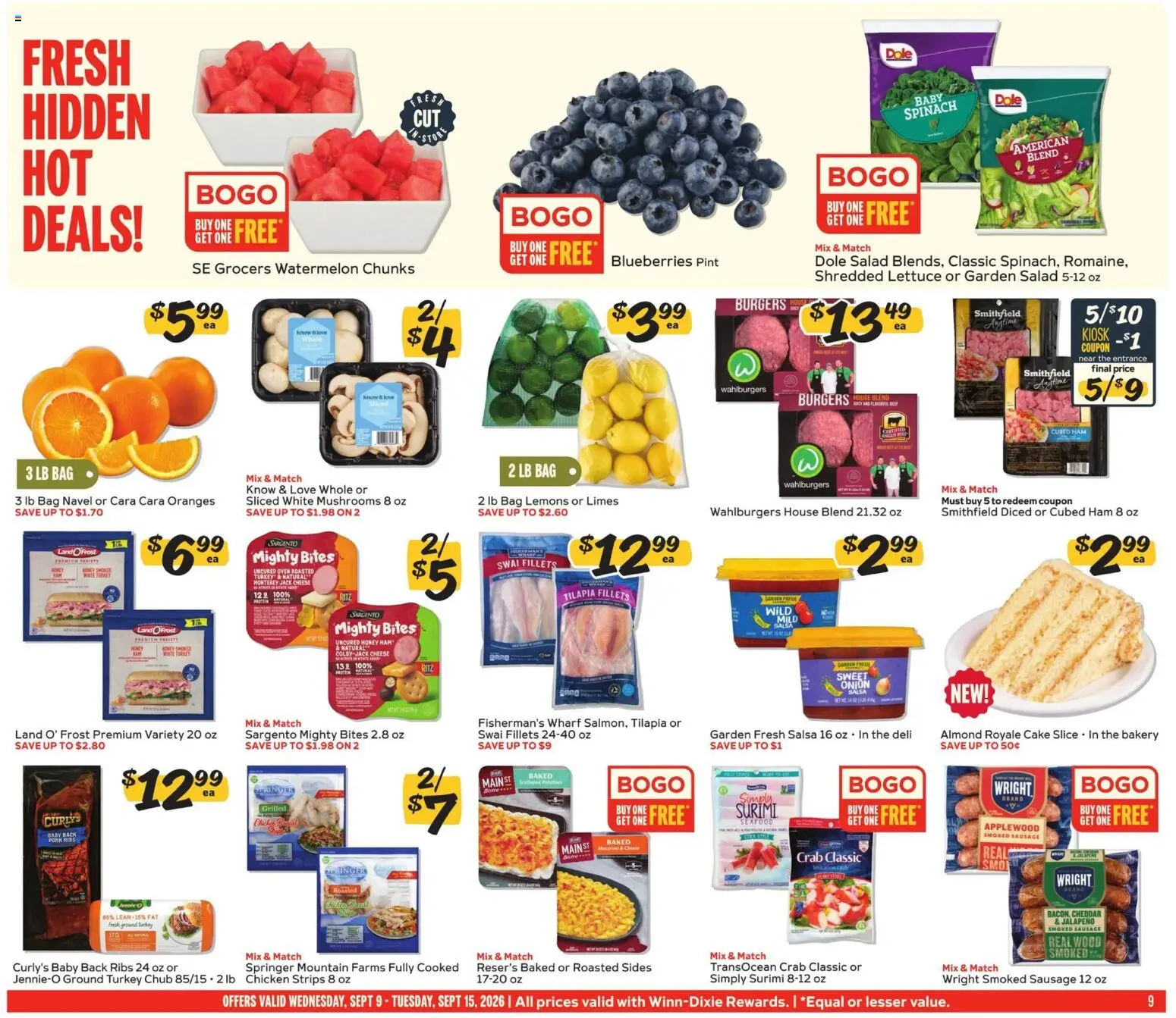 Winn Dixie Weekly Ad - valid from 09/09/2026 | Page: 9 | Products: Honey, Cake, Watermelon, Bag