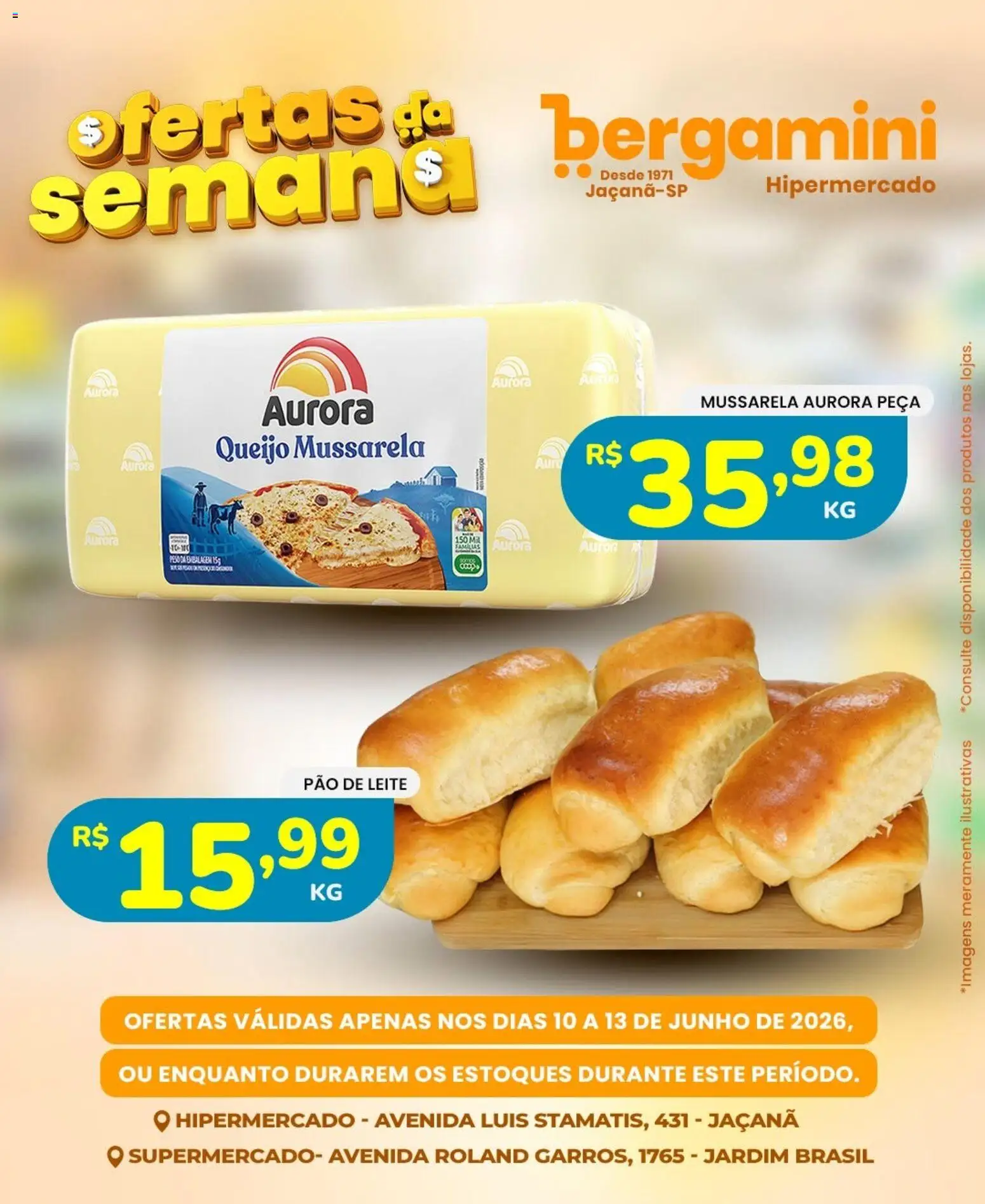 Supermercado Bergamini Folheto - válido de 10.06.2026 | Página: 8 | Produtos: Leite, Queijo, Pão, Mussarela