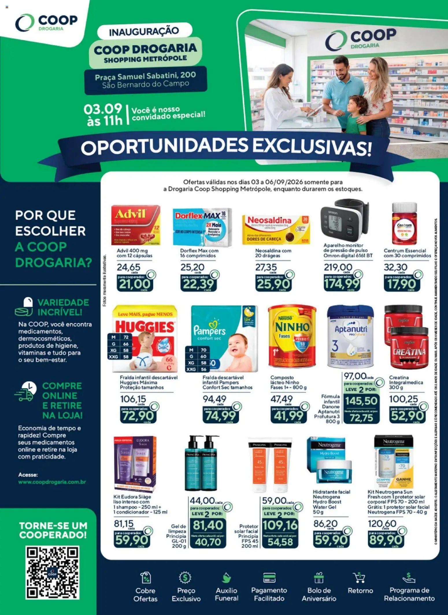 Coop Folheto - válido de 03/09/2026 | Página: 1 | Produtos: Creatina, Pampers, Monitor, Protetor solar facial