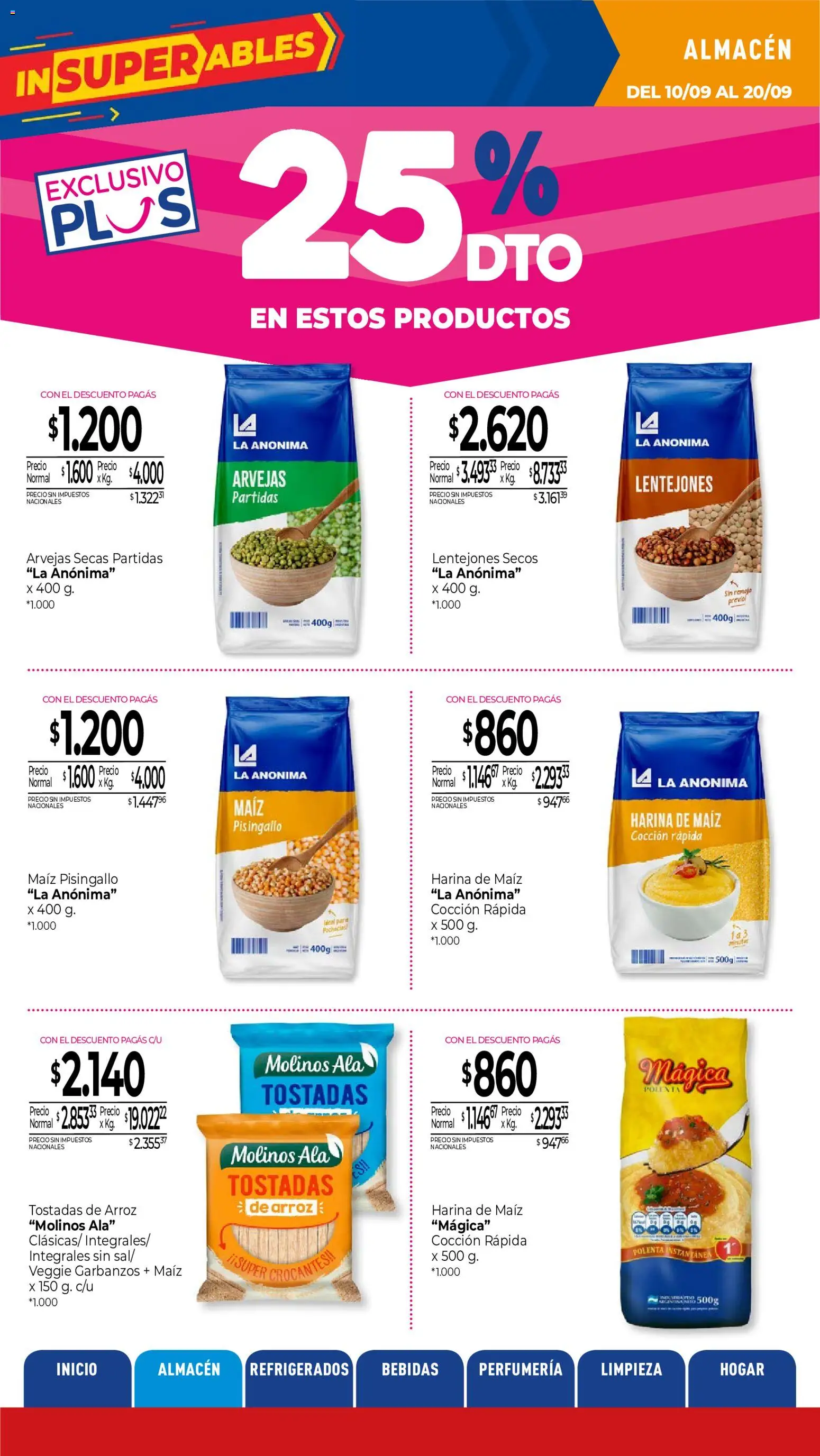La Anonima catálogo │ válido desde el 10/09/2026 | Página: 11 | Productos: Arvejas, Maiz, Garbanzos, Arroz