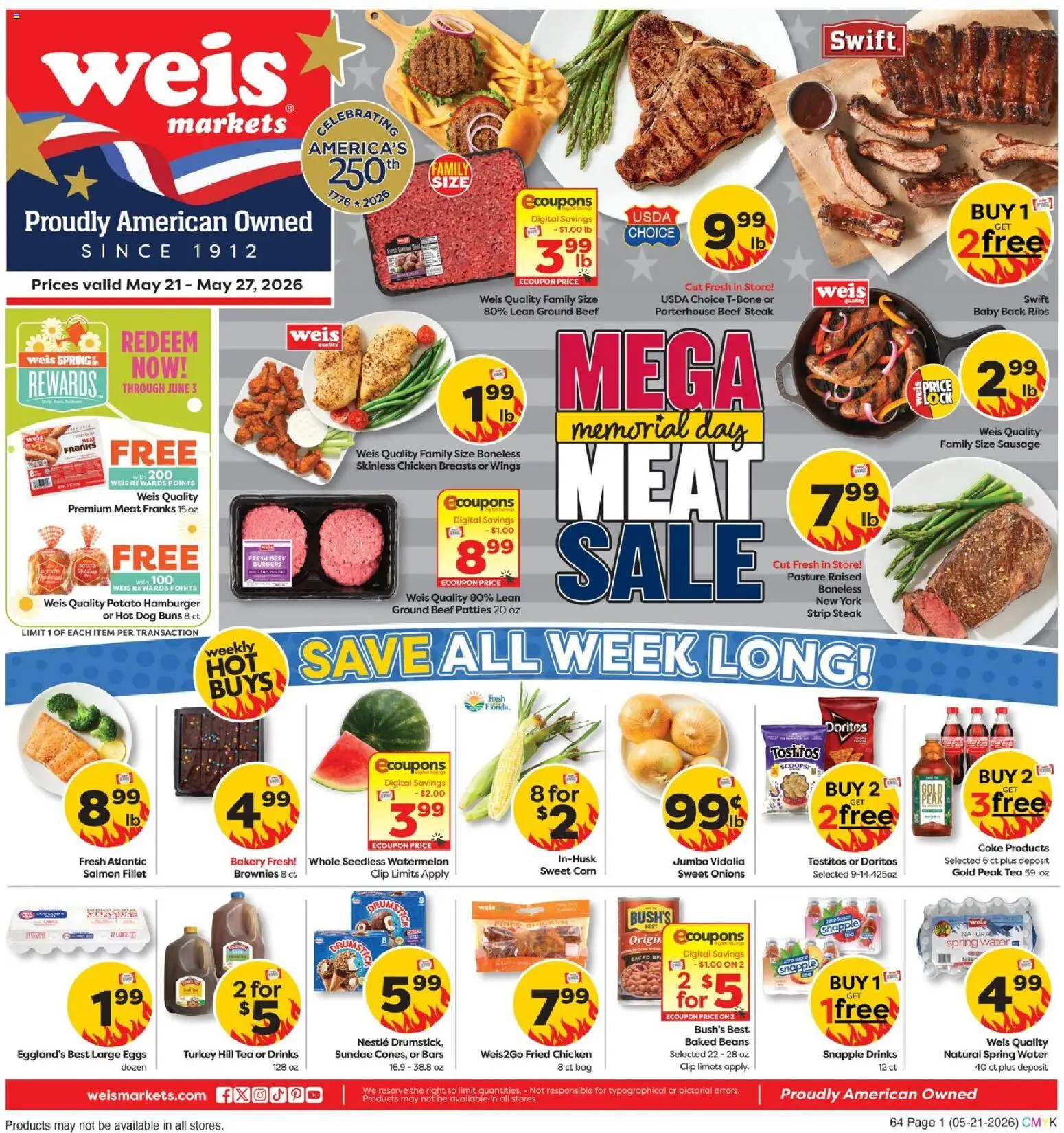 Weis Weekly Circular - NY - valid from 21.05.2026 | Page: 1 | Products: Clip, Beef, Water, Watermelon