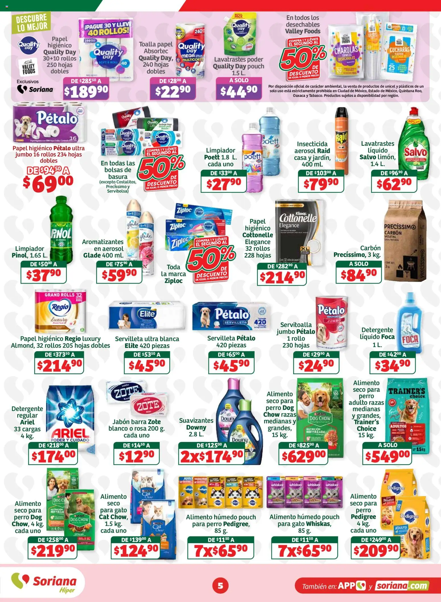 Nuevas ofertas de Soriana válidas en toda la República Mexicana desde el 11/09/2026. ¡Encuentra las mejores ofertas en Soriana Híper - En México oferta se dice Soriana Híper Nacional! | Página: 5 | Productos: Detergente, Limpiador, Toalla, Jabón
