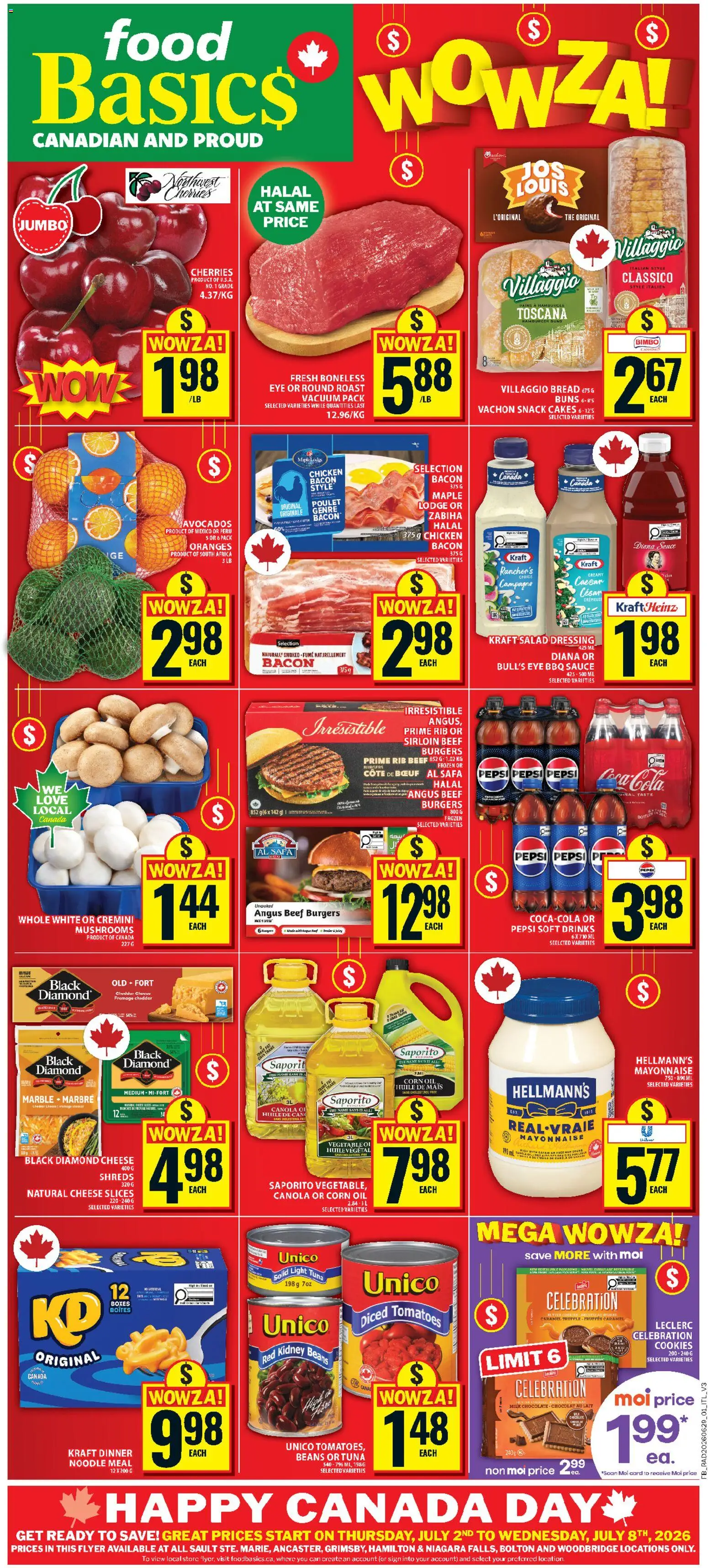 Food Basics flyer valid from Jul 2, 2026 | Page: 1 | Products: Beef, Milk, Bread, Chicken