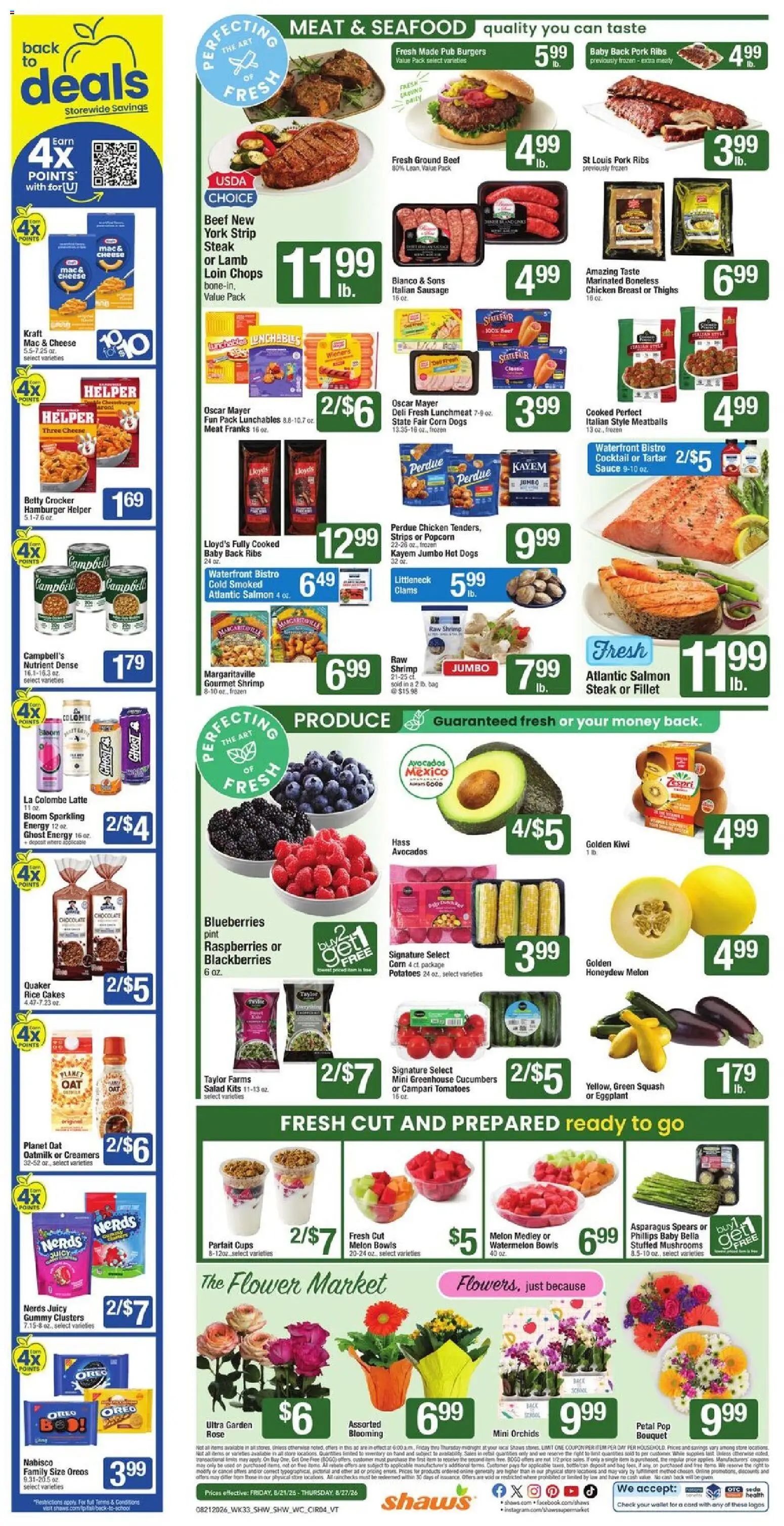 Shaw's Weekly Ad - VT - valid from 08/21/2026 | Page: 4 | Products: Watermelon, Melon, Steak, Salmon