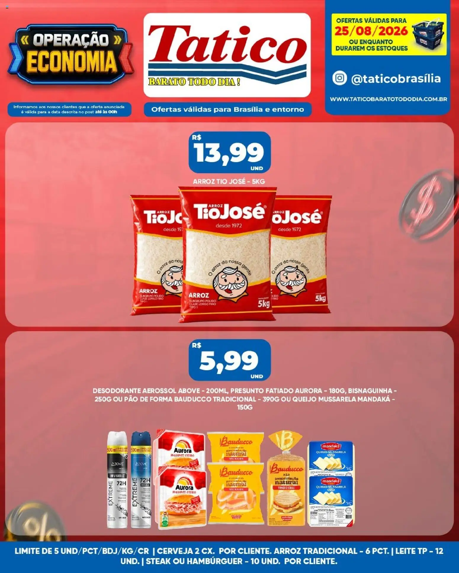 Tatico Folheto - válido de 25/08/2026 | Página: 6 | Produtos: Queijo, Presunto, Hambúrguer, Mussarela