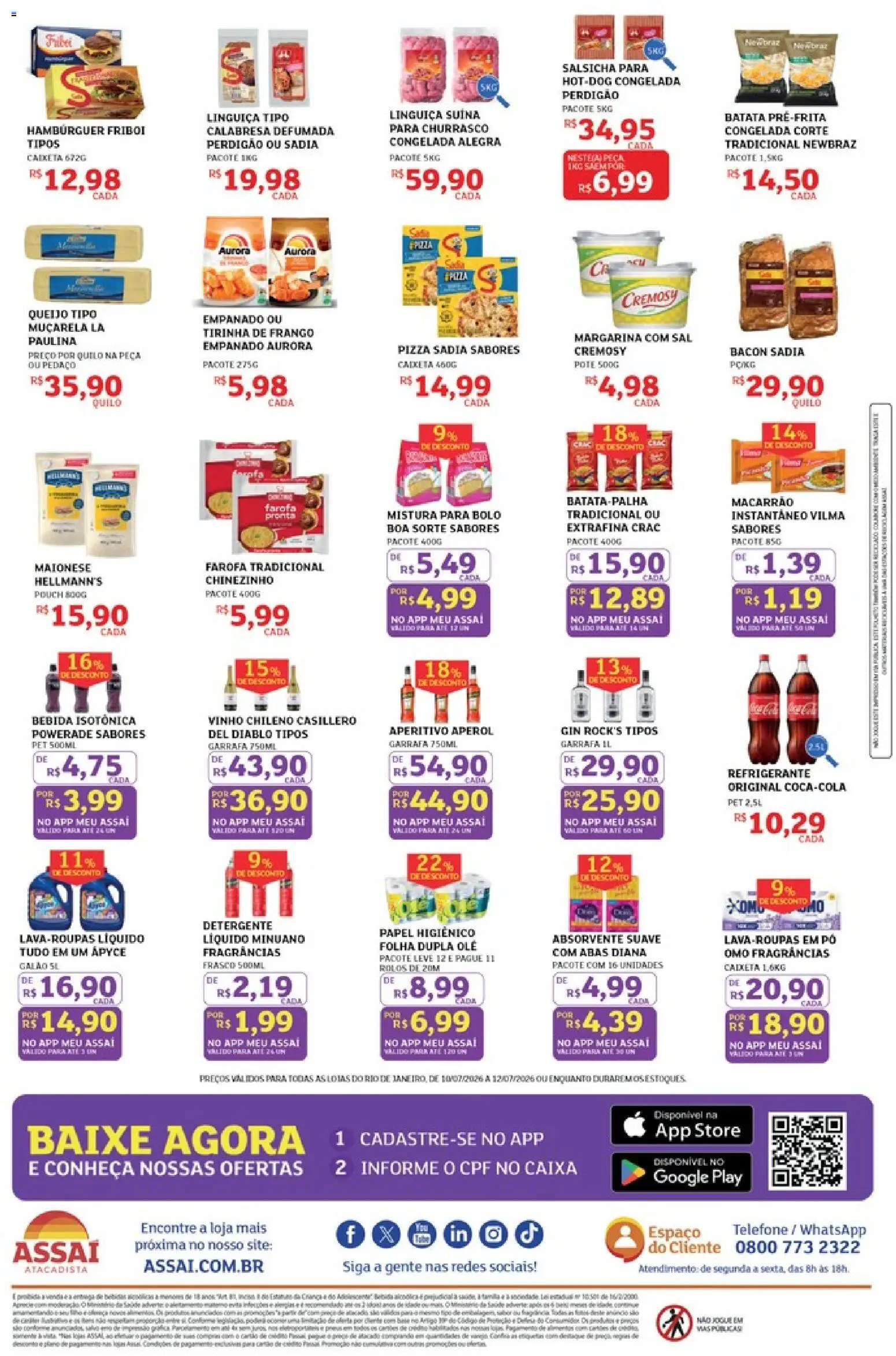 Assaí Atacadista Folheto - válido de 10/07/2026 | Página: 2 | Produtos: Linguiça, Caixa, Absorvente, Papel higiênico