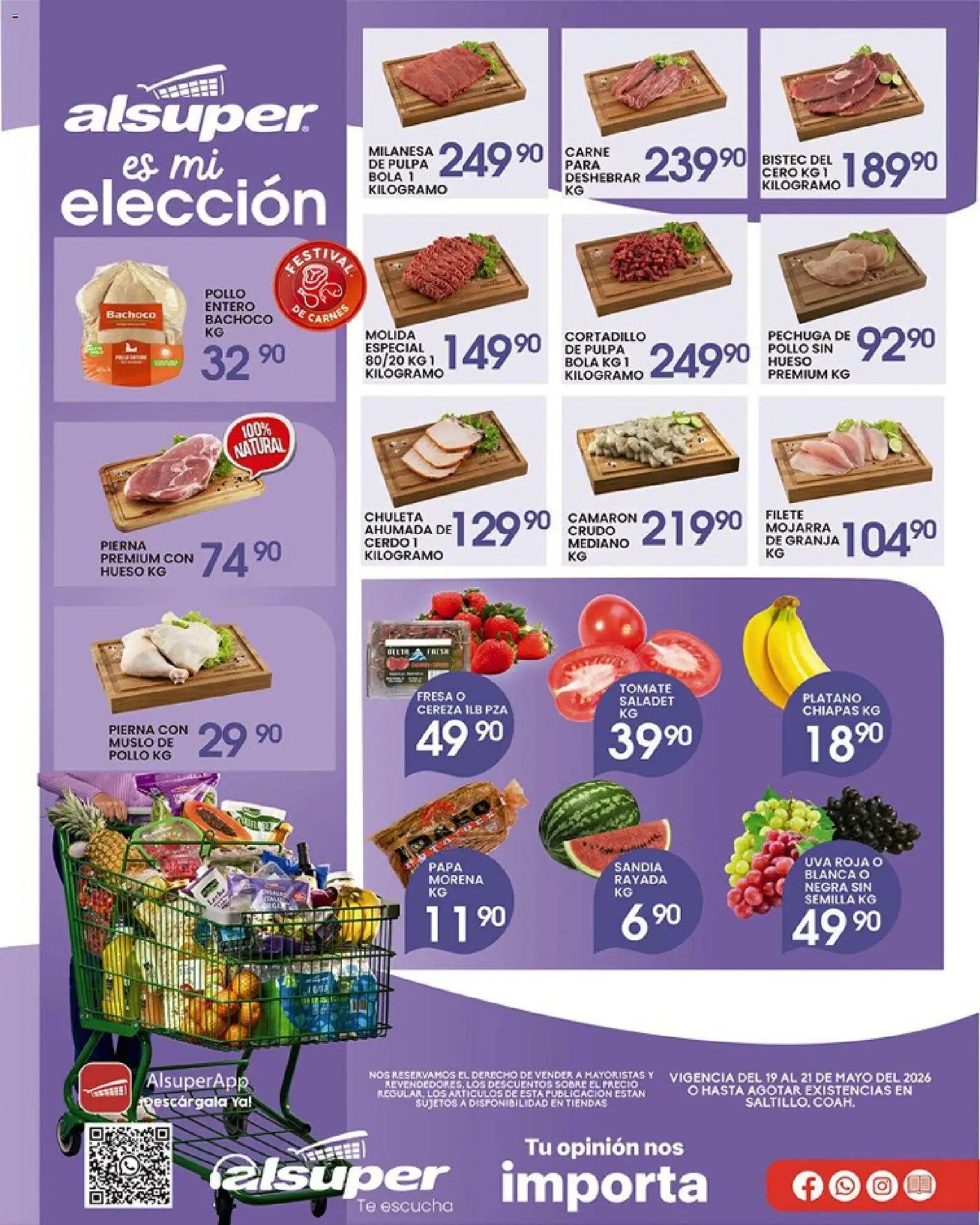 Nuevas ofertas de Alsuper válidas en toda la República Mexicana desde el 19.05.2026. ¡Encuentra las mejores ofertas en Alsuper folleto Saltillo! | Página: 1 | Productos: Tomate, Cerdo, Uva, Sobre