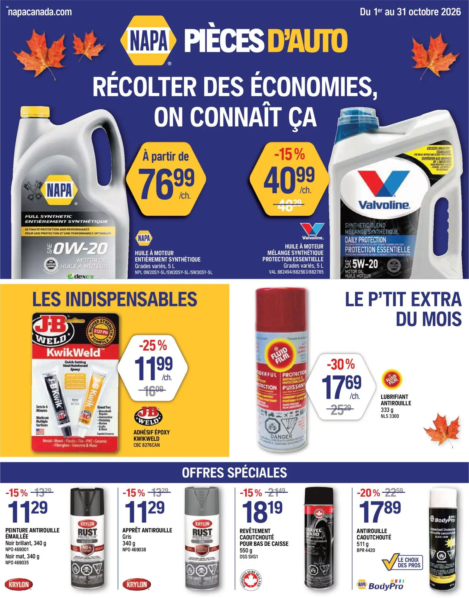NAPA Auto Parts flyer valid from Oct 1, 2026 | Page: 1 | Products: Oil