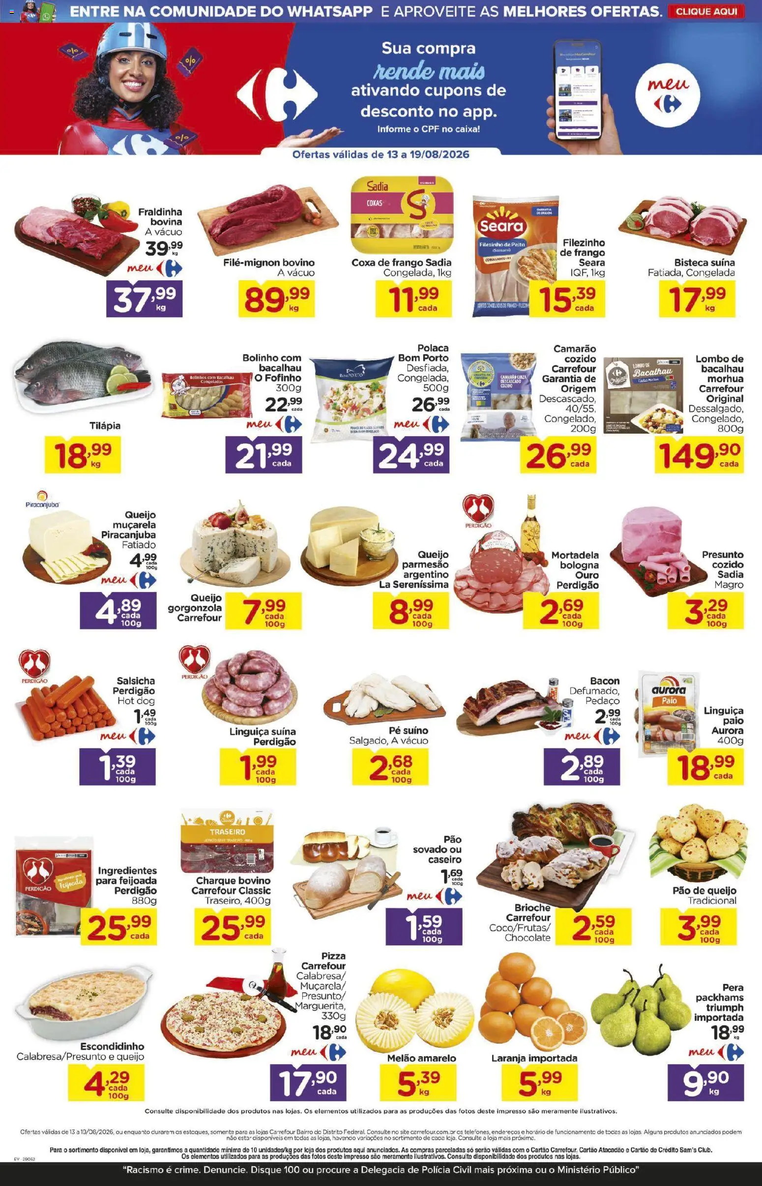 Carrefour Bairro Folheto - válido de 13/08/2026 | Página: 2 | Produtos: Queijo muçarela, Lombo, Parmesão, Frango