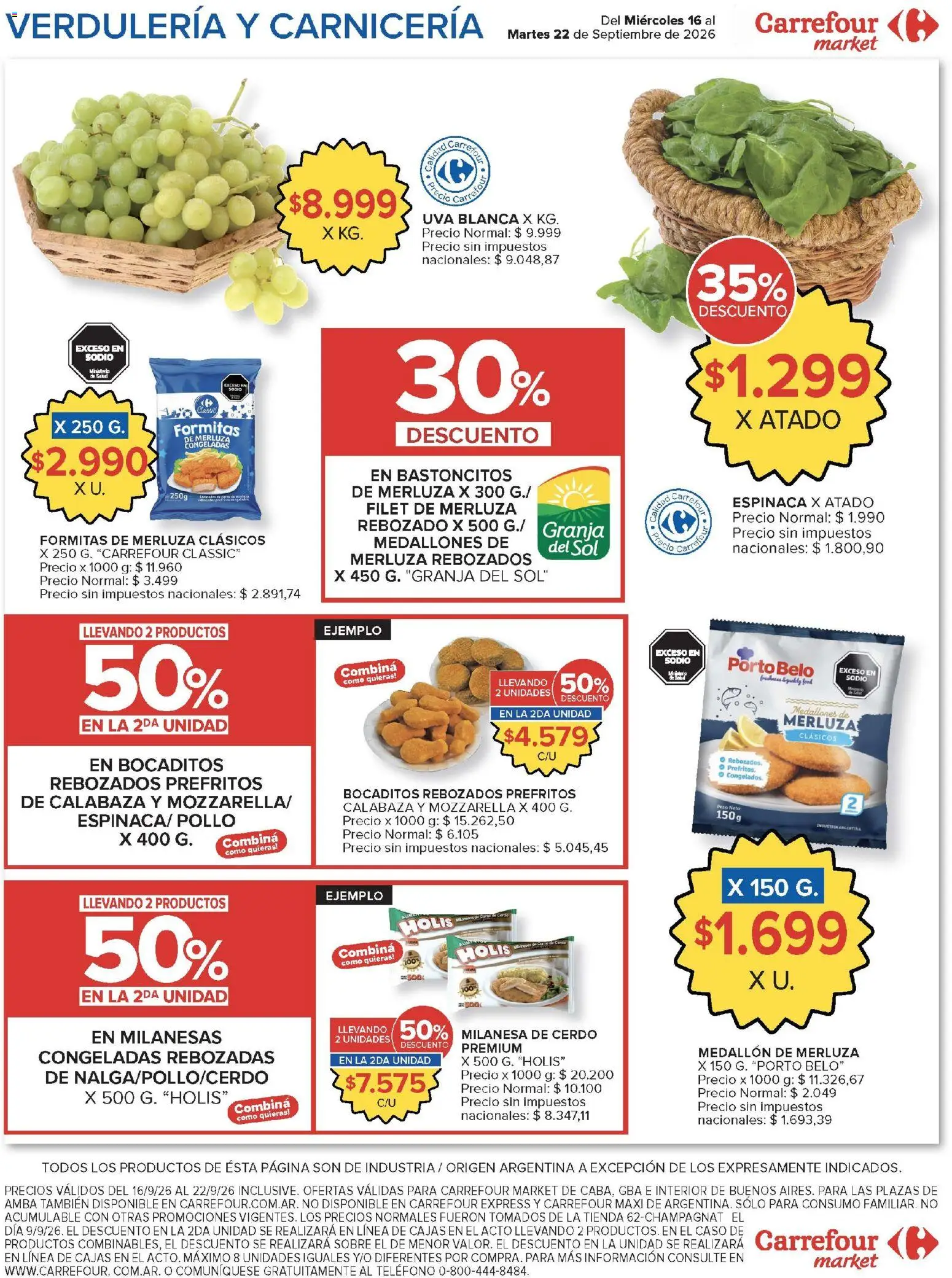 Carrefour Market catálogo │ válido desde el 16/09/2026 | Página: 4 | Productos: Mozzarella, Milanesa, Uva, Espinaca