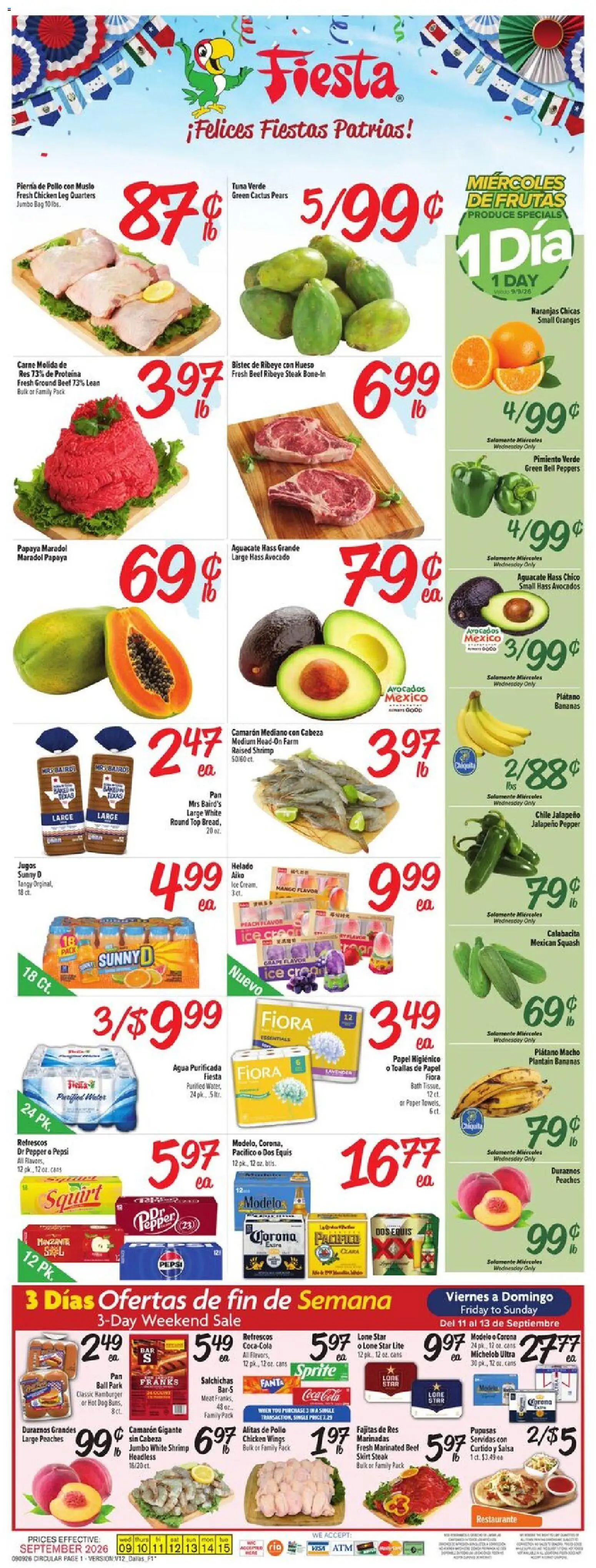 Fiesta Mart Weekly Ad - valid from 09/09/2026 | Page: 1 | Products: Hamburger, Cream, Ground beef, Ice