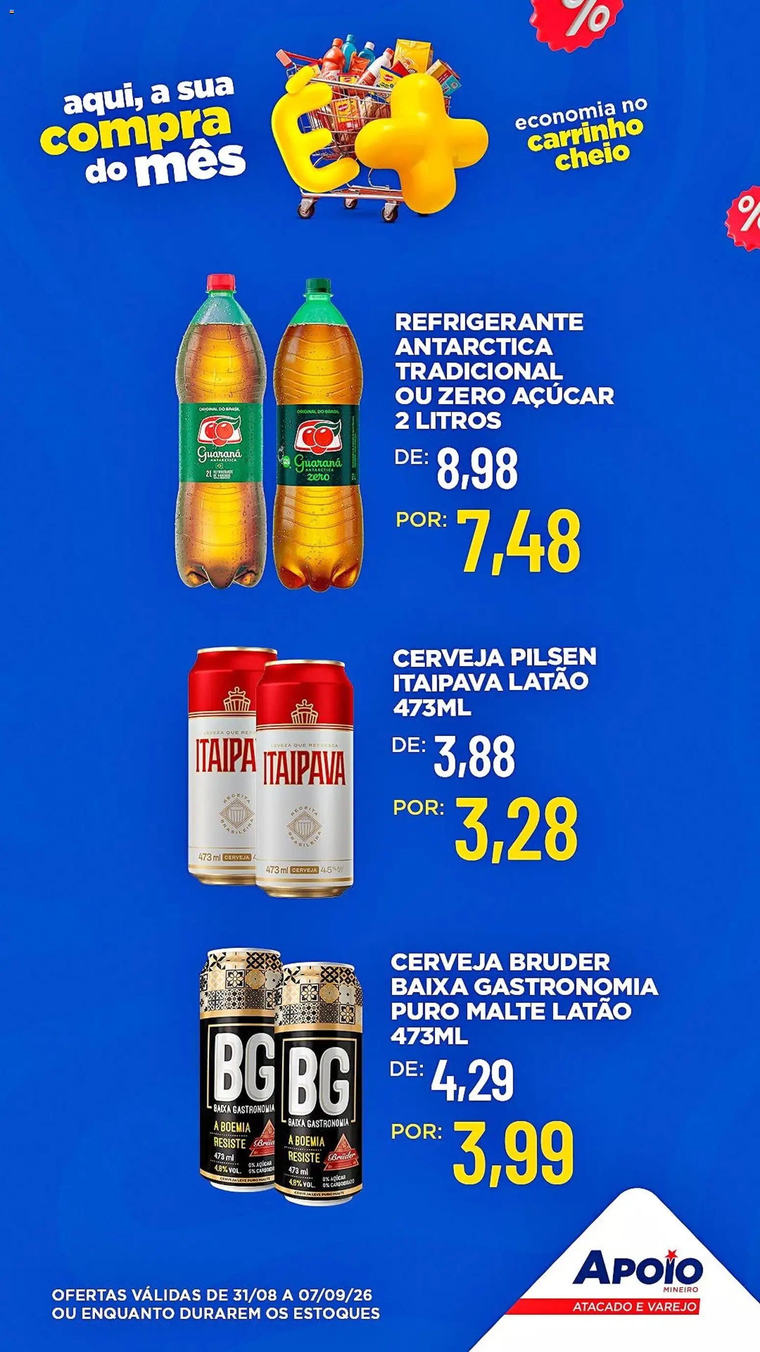 Apoio Mineiro Folheto - válido de 31/08/2026 | Página: 1 | Produtos: Guaraná, Cerveja, Carrinho, Açúcar