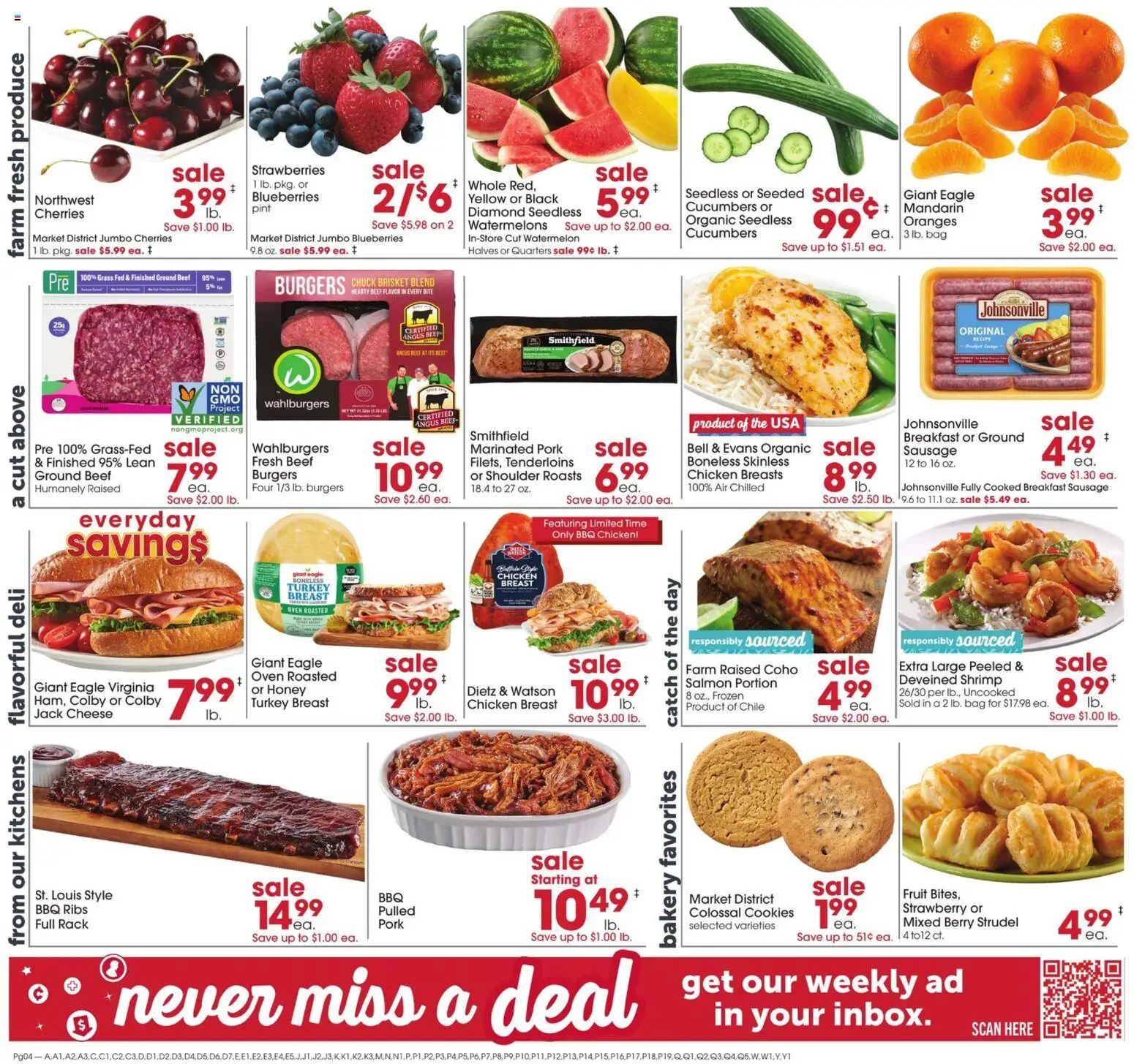 Giant Eagle Weekly Ad - valid from 07/23/2026 | Page: 4 | Products: Cheese, Oranges, Strawberries, Bag