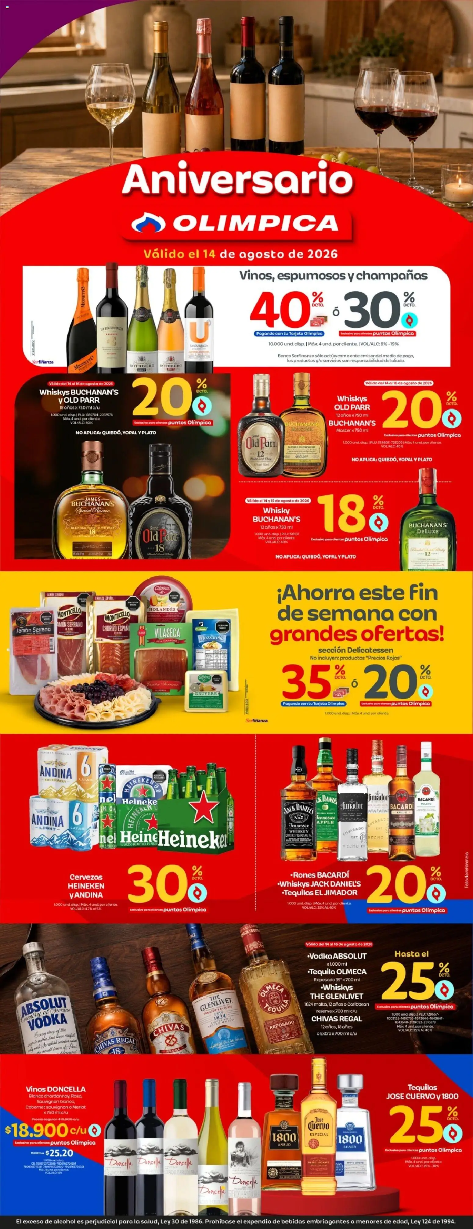Olímpica revista - valida desde el 14/08/2026 | Página: 1 | Productos: Bebidas, Whisky, Prosecco, Jack Daniel's