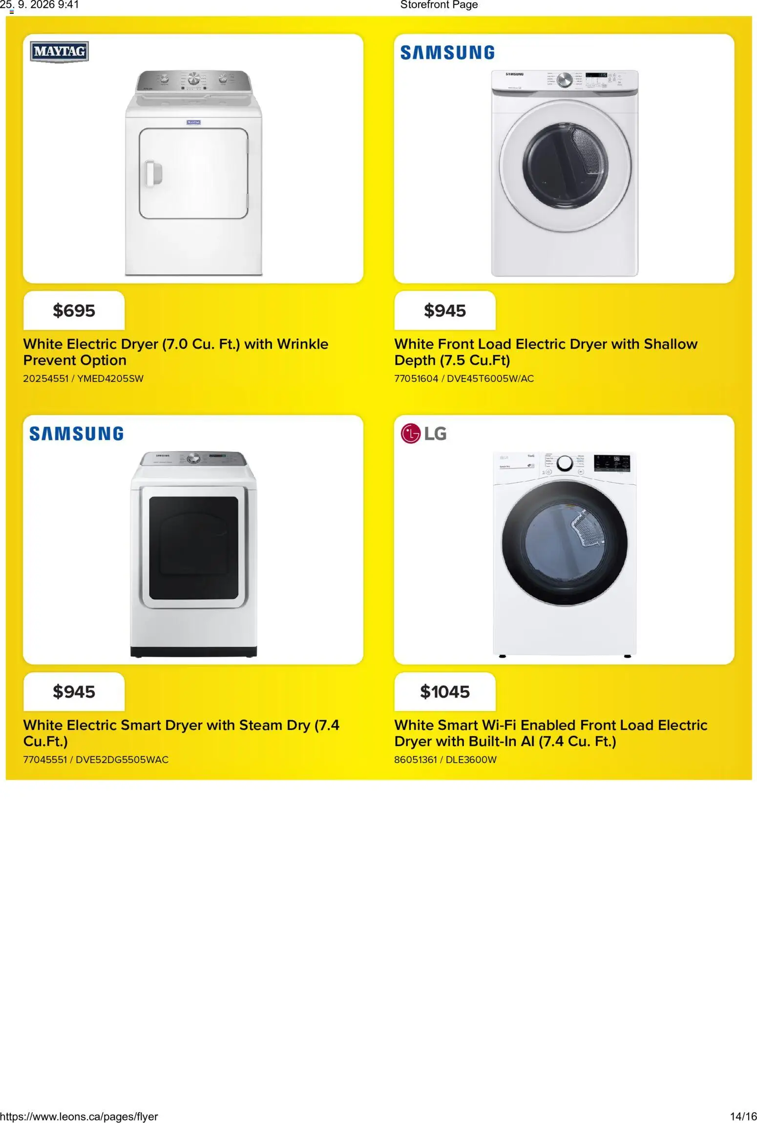 Leon's flyer valid from Sep 24, 2026 | Page: 14 | Products: Dryer