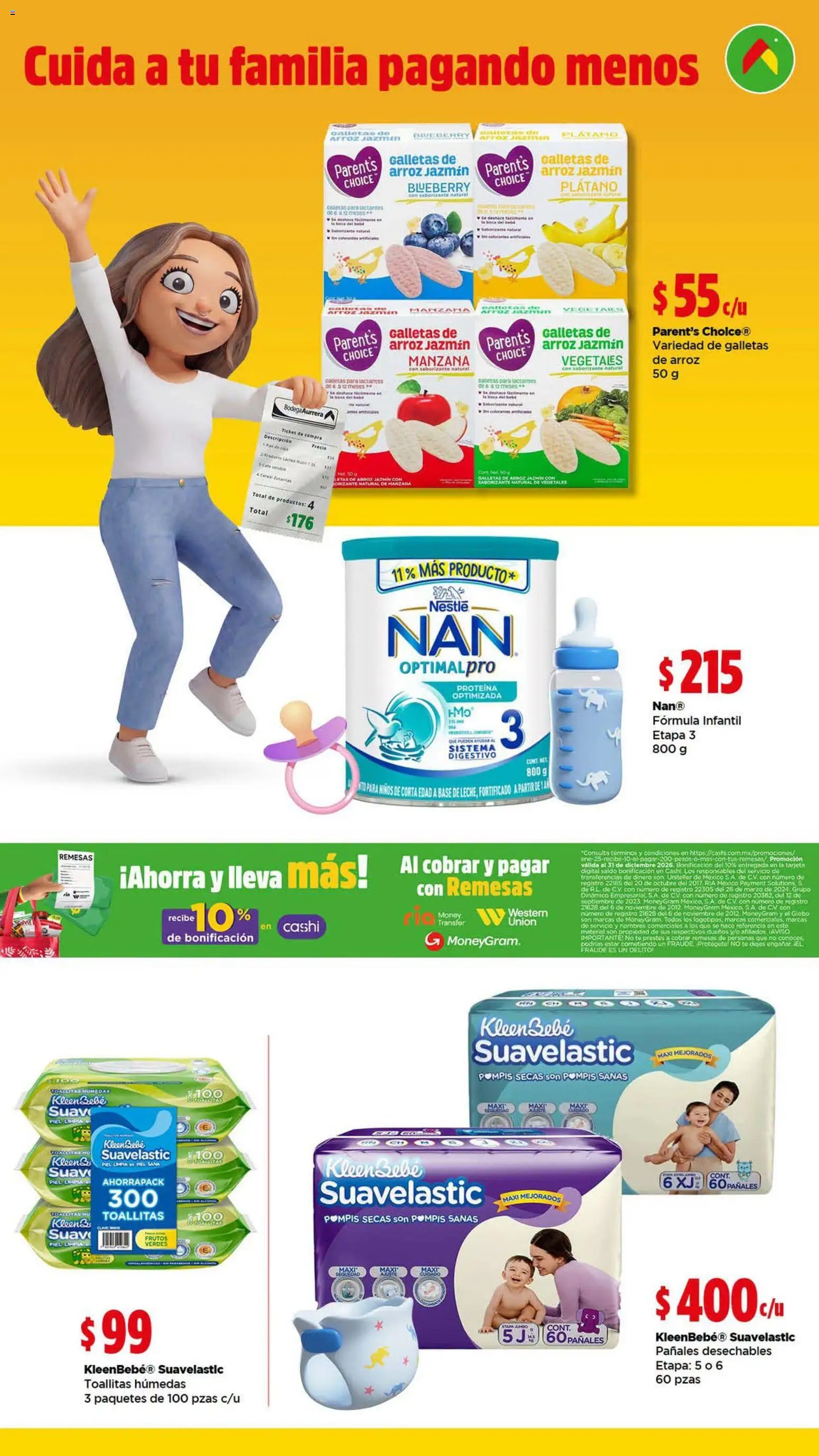 Nuevas ofertas de Bodega Aurrerá válidas en toda la República Mexicana desde el 20/08/2026. ¡Encuentra las mejores ofertas en Bodega Aurrerá folleto! | Página: 11 | Productos: Plátano, Galletas, Pañales, Proteína