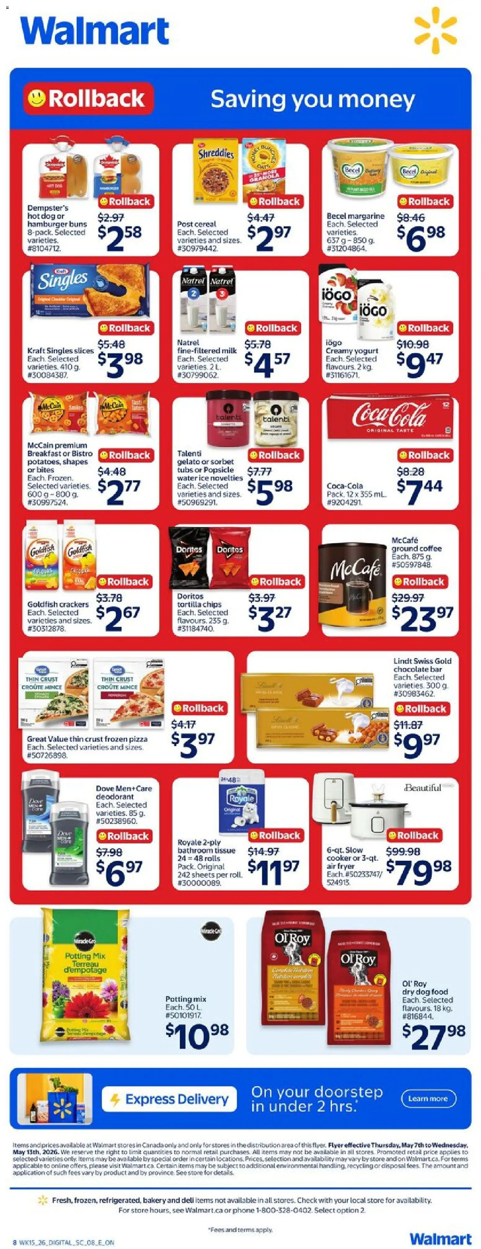 Walmart flyer valid from 07.05.2026 | Page: 2 | Products: Bakery, Deodorant, Chocolate, Pizza