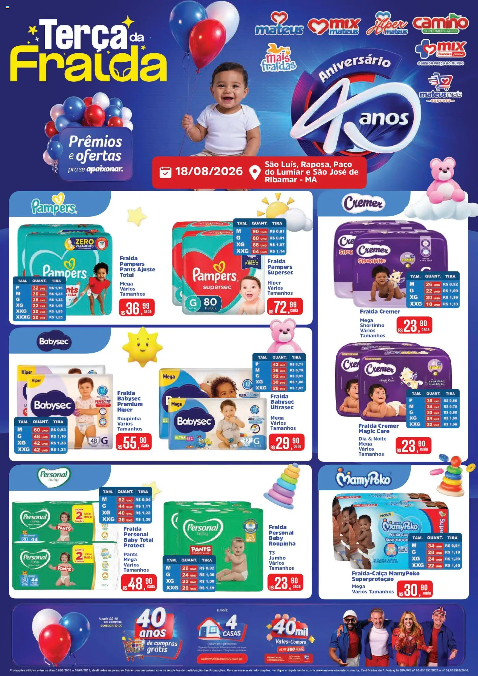 Mateus Folheto - válido de 18/08/2026 | Página: 1 | Produtos: Pampers, Fraldas