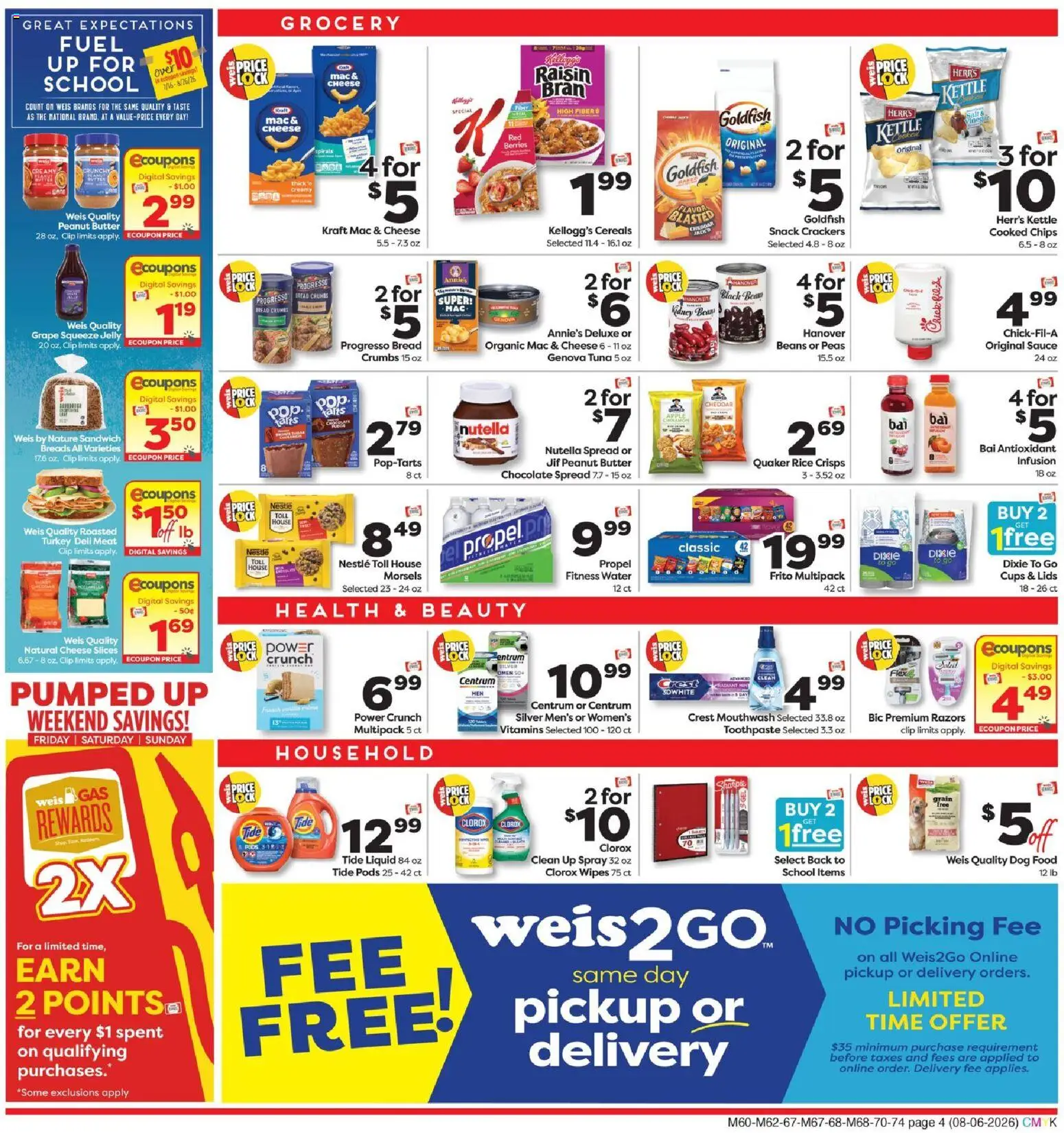 Weis Weekly Circular - DE - valid from 08/06/2026 | Page: 4 | Products: Chocolate spread, Clip, Cheese, Kettle