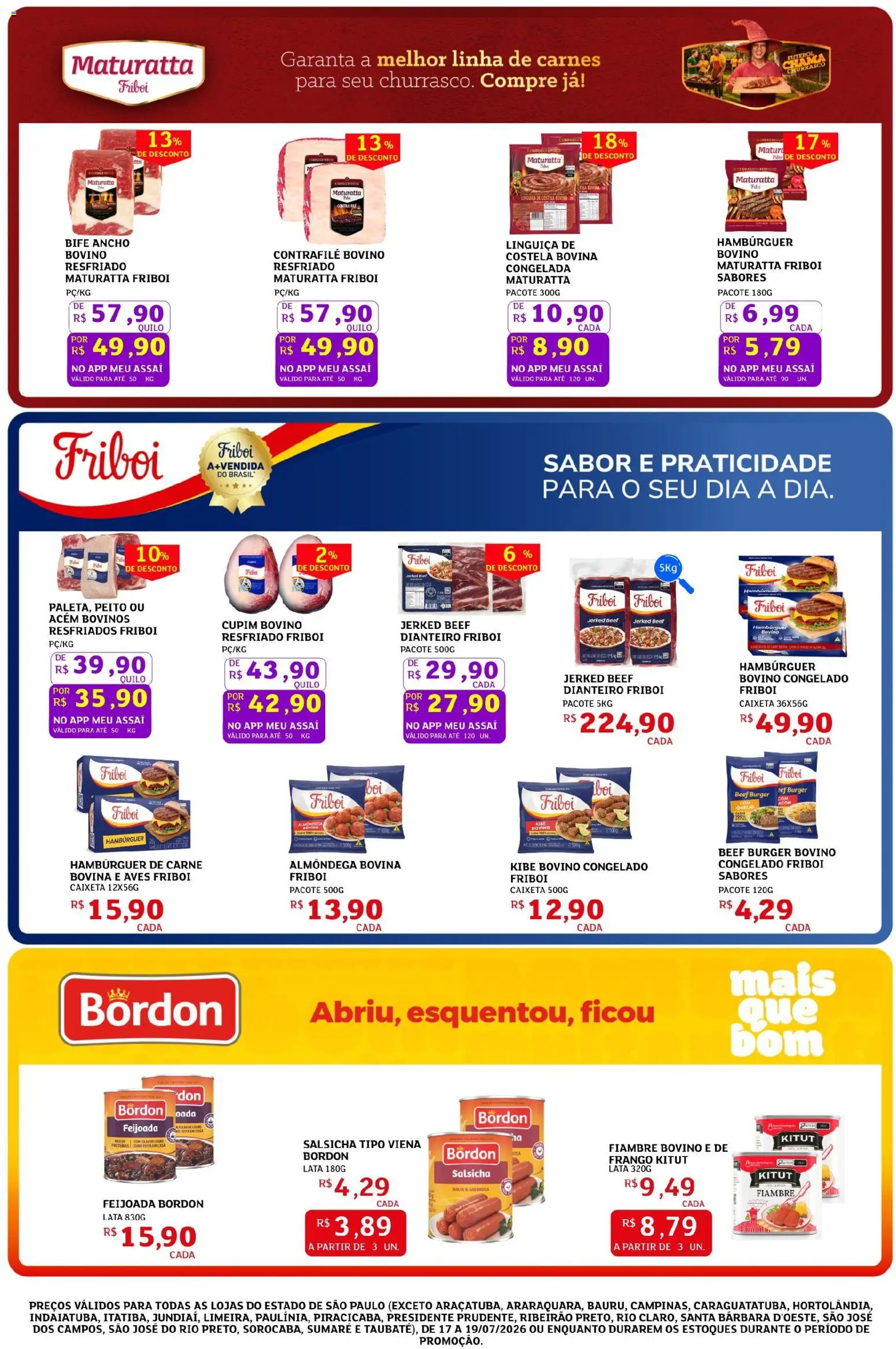 Assaí Atacadista Folheto - válido de 17/07/2026 | Página: 3 | Produtos: Salsicha, Acém, Contra filé, Hambúrguer