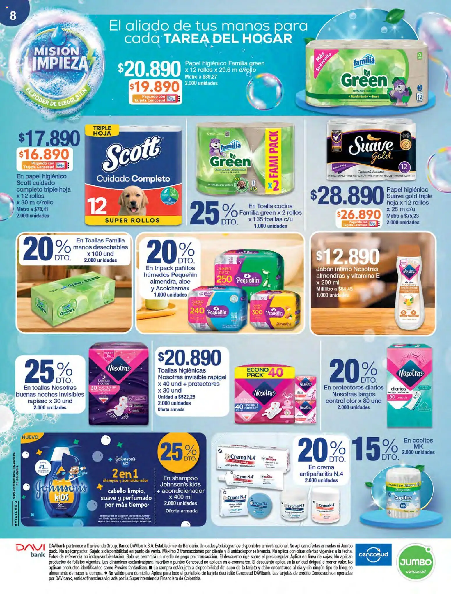 Jumbo revista - valida desde el 20/08/2026 | Página: 8 | Productos: Protectores diarios, Sobre, Toalla, Jabón