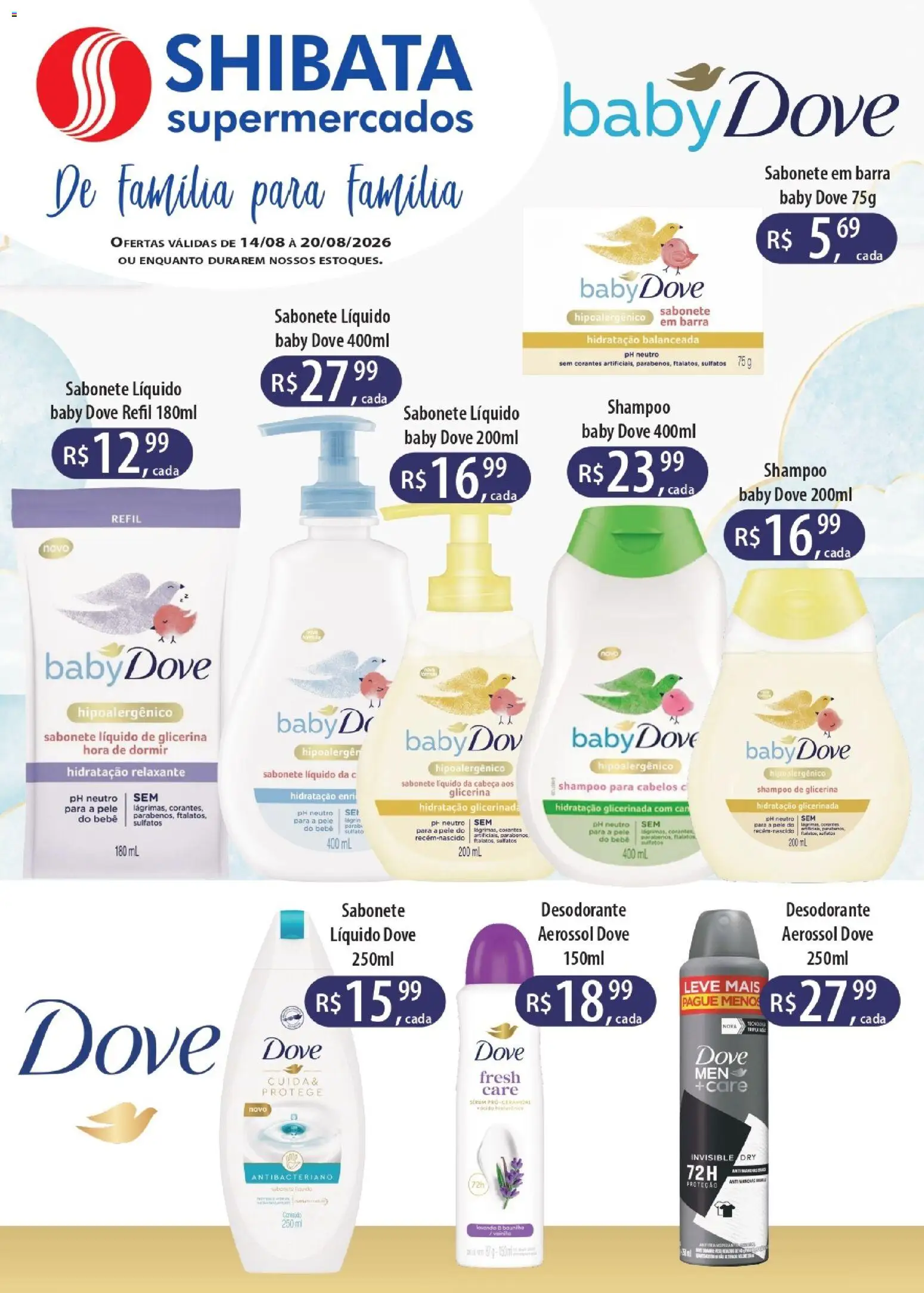 Shibata Folheto - válido de 14/08/2026 | Página: 3 | Produtos: Shampoo, Desodorante, Sabonete, Dove