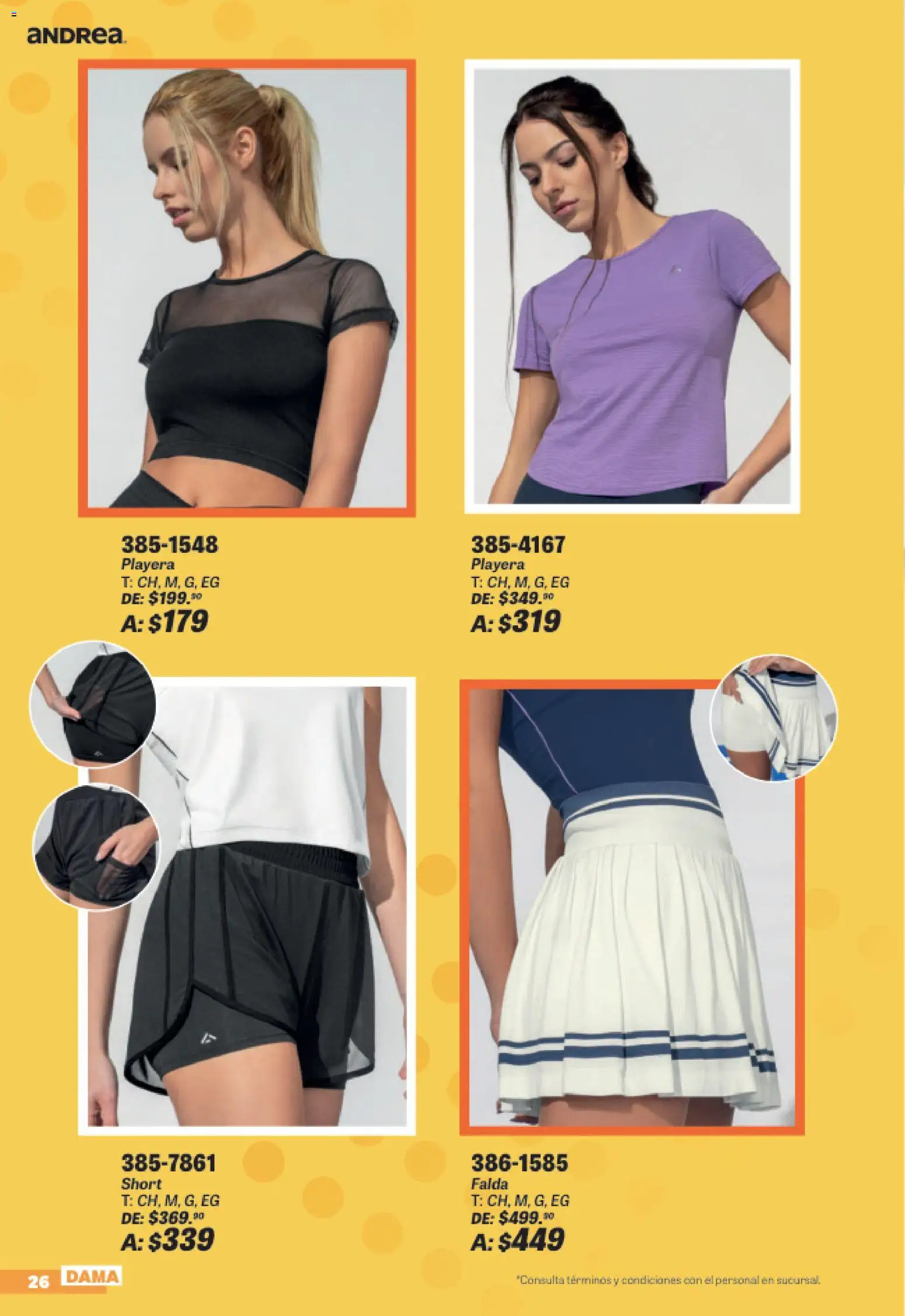 Nuevas ofertas de Andrea válidas en toda la República Mexicana desde el 19/07/2026. ¡Encuentra las mejores ofertas en Andrea catálogo Sports Week! | Página: 26 | Productos: Playera, Falda, Short