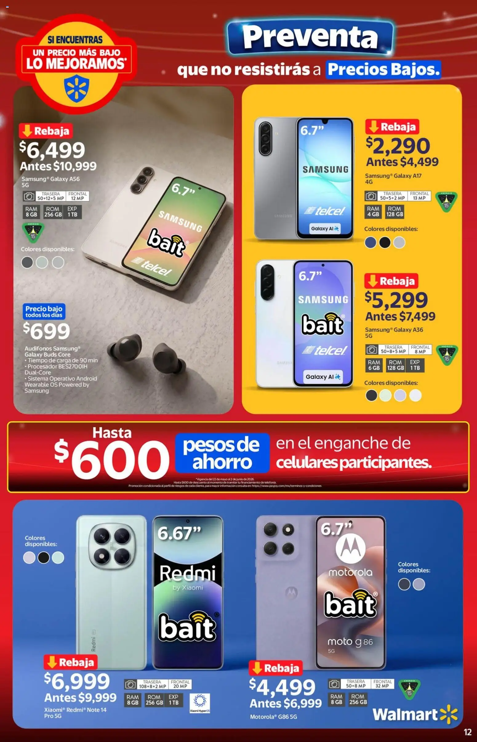 Nuevas ofertas de Walmart válidas en toda la República Mexicana desde el 22.05.2026. ¡Encuentra las mejores ofertas en Walmart folleto Preventa gue no resistirás a precios bajos! | Página: 12
