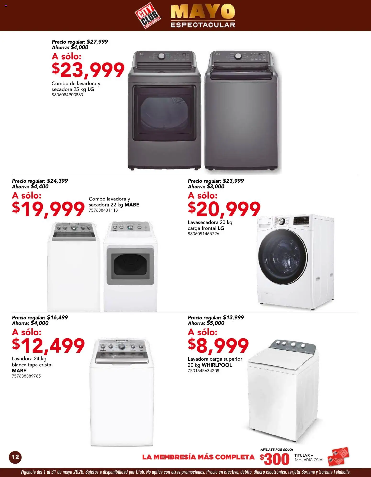 Nuevas ofertas de City Club válidas en toda la República Mexicana desde el 01.05.2026. ¡Encuentra las mejores ofertas en City Club catálogo! | Página: 12 | Productos: Secadora, Lavadora